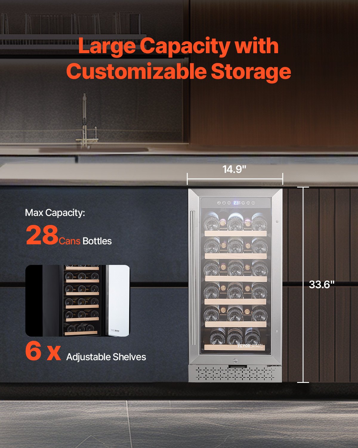 VEVOR Wine Cooler 28 Bottle Mini Wine Fridge Glass Door Digital Temp Control 