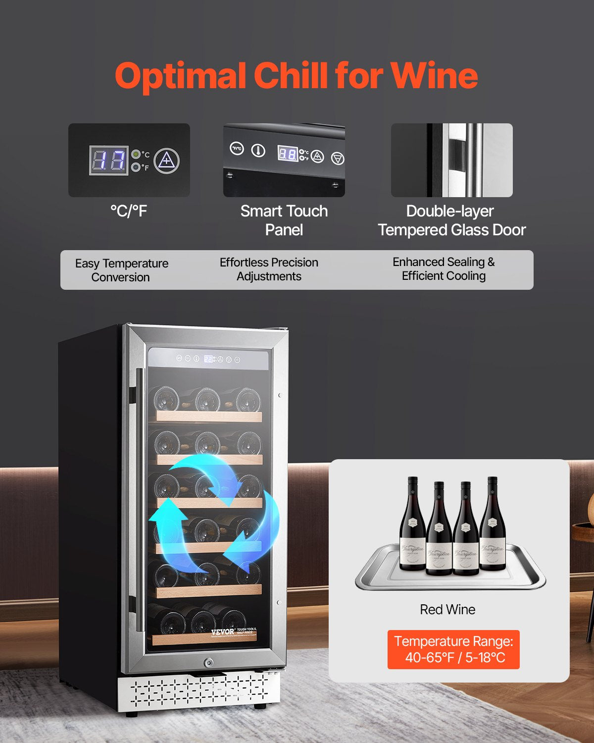 VEVOR Wine Cooler 28 Bottle Mini Wine Fridge Glass Door Digital Temp Control 
