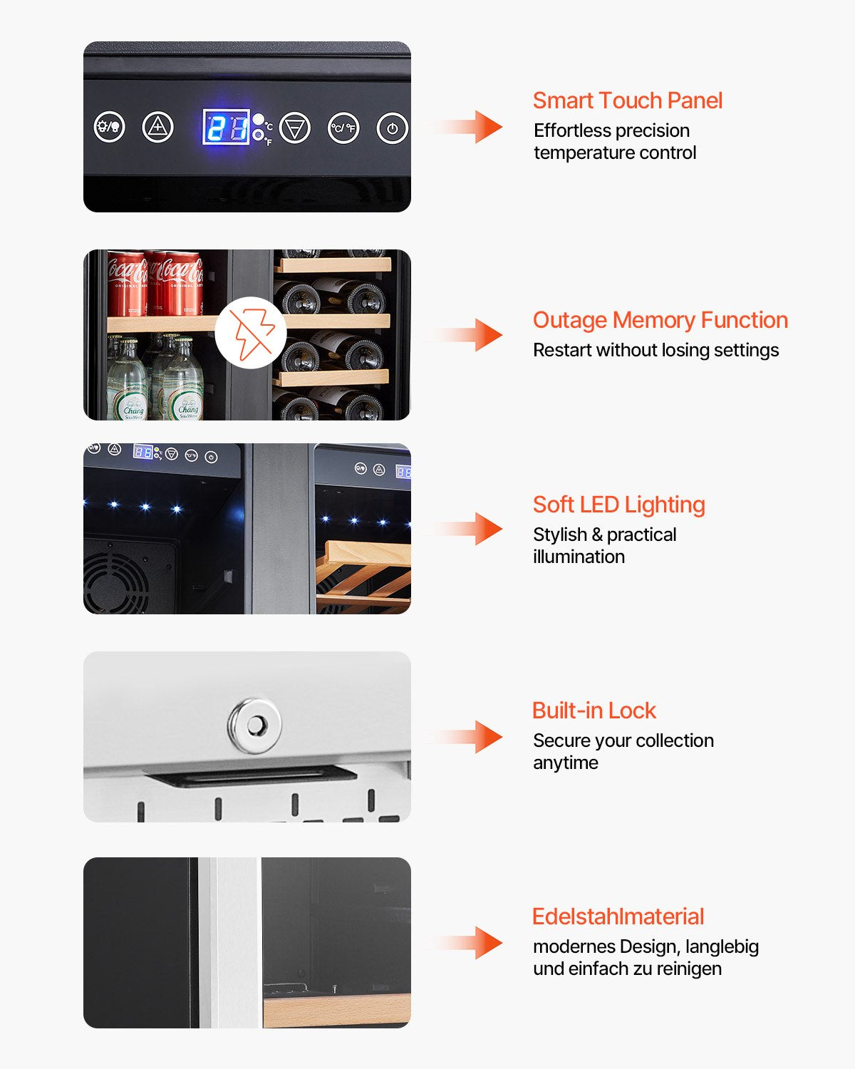 VEVOR Wine and Beverage Refrigerator 24 in Dual Zone Wine Cooler Glass Doors 