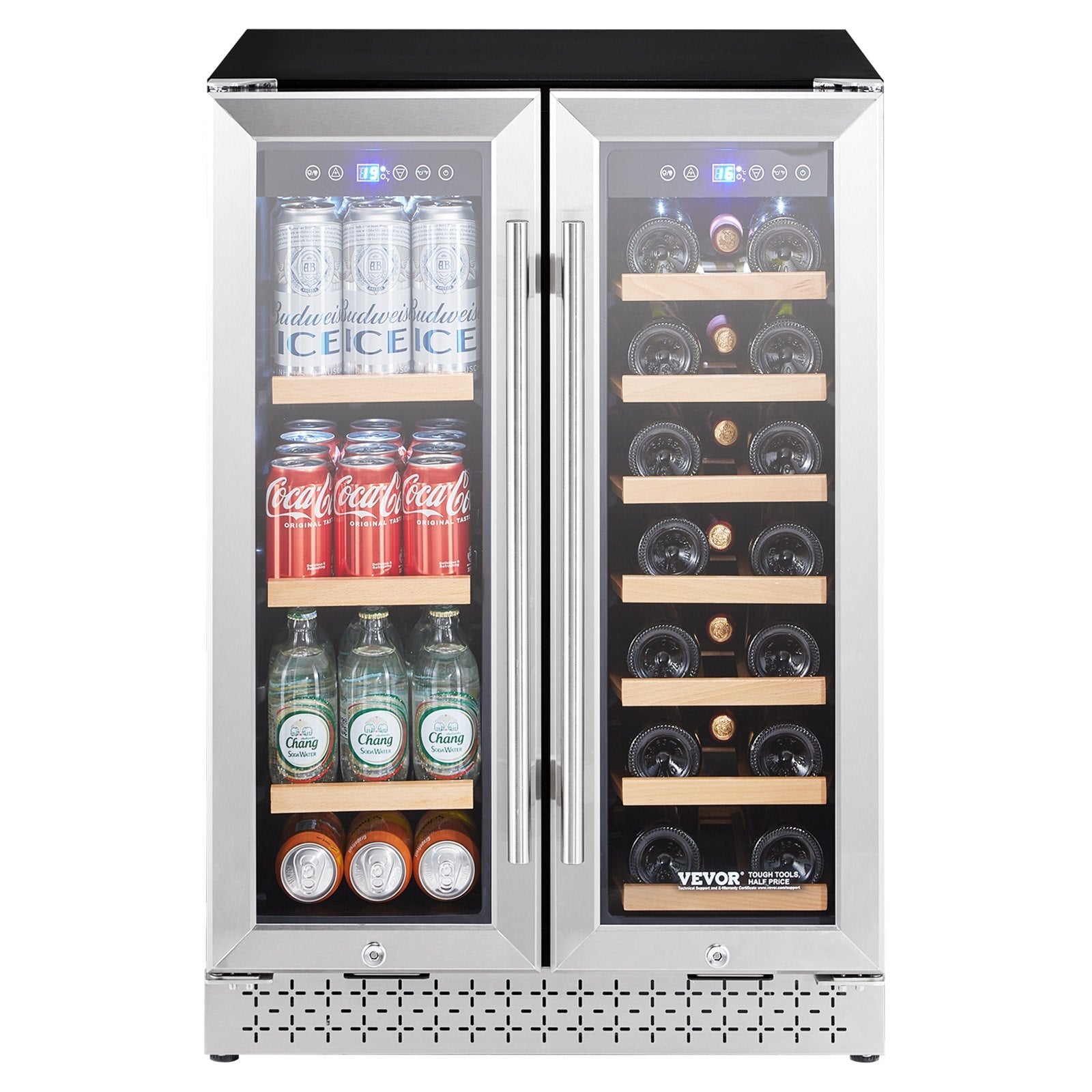 VEVOR Wine and Beverage Refrigerator 24 in Dual Zone Wine Cooler Glass Doors 