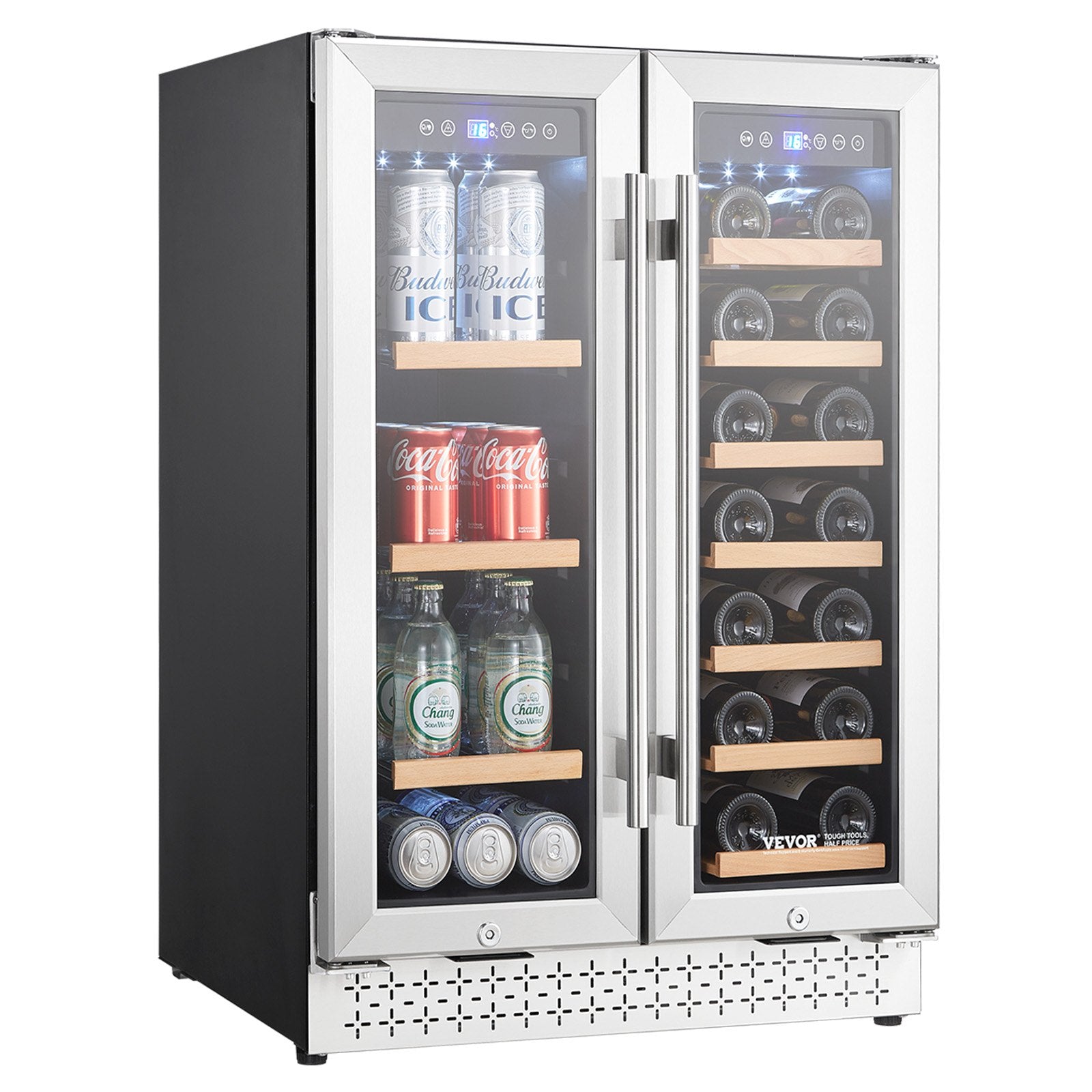 VEVOR Wine and Beverage Refrigerator 24 in Dual Zone Wine Cooler Glass Doors 