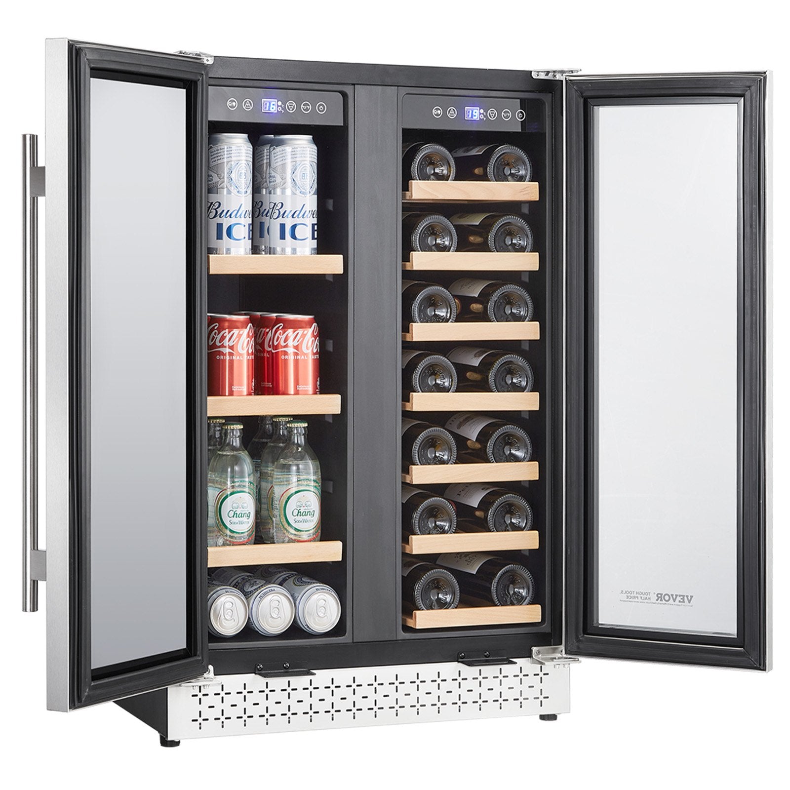 VEVOR Wine and Beverage Refrigerator 24 in Dual Zone Wine Cooler Glass Doors 