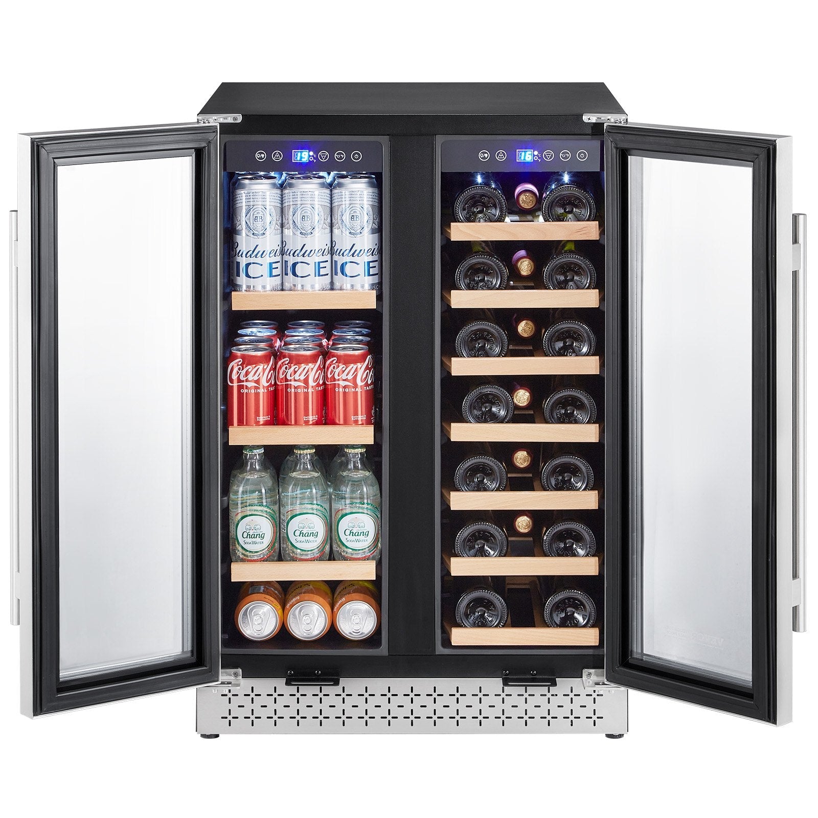 VEVOR Wine and Beverage Refrigerator 24 in Dual Zone Wine Cooler Glass Doors 