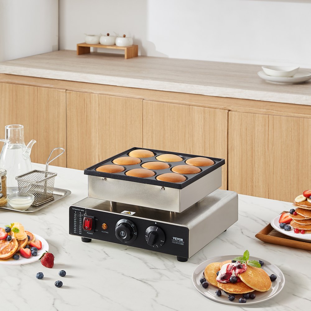 VEVOR 9PCS 76mm Dutch Pancake Maker Commercial Dorayaki Baker 850W Non-stick 