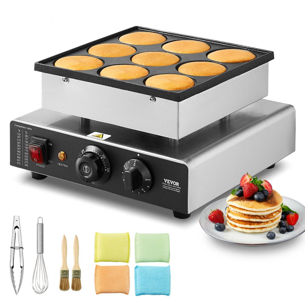 VEVOR 9PCS 76mm Dutch Pancake Maker Commercial Dorayaki Baker 850W Non-stick 