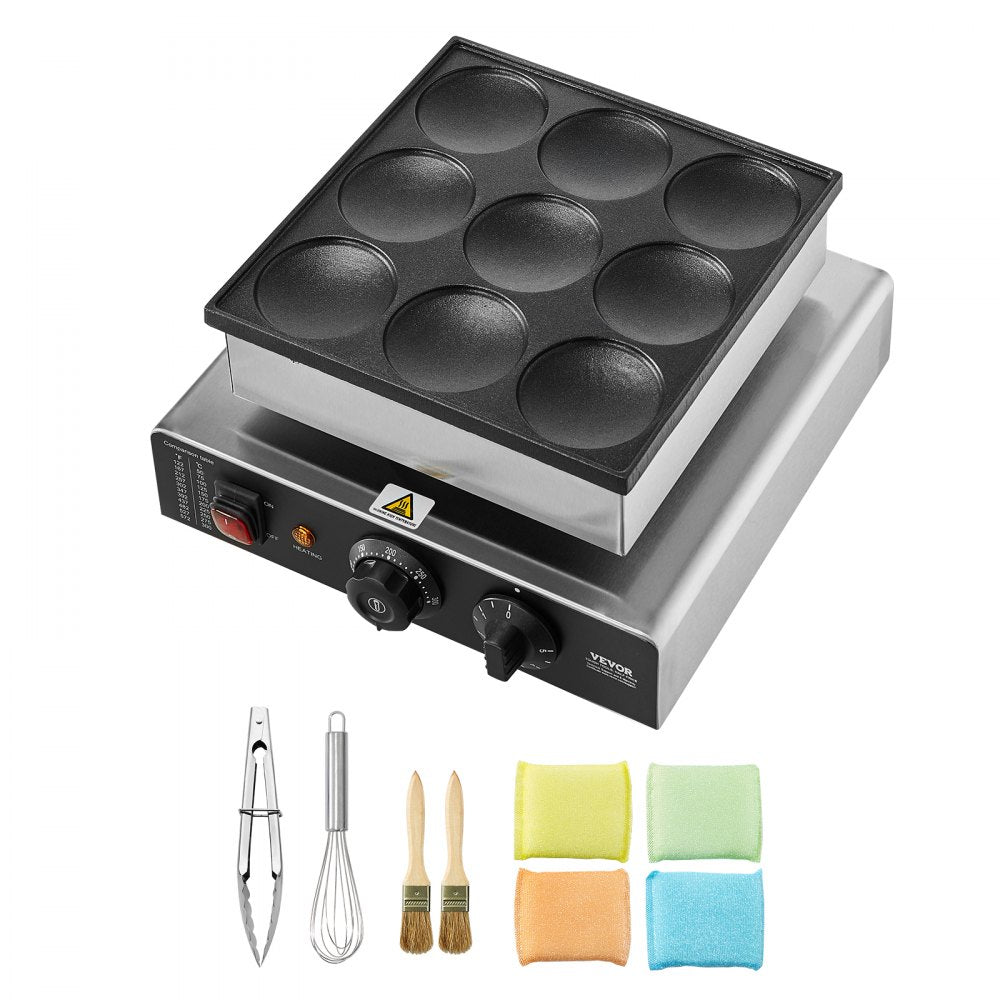 VEVOR 9PCS 76mm Dutch Pancake Maker Commercial Dorayaki Baker 850W Non-stick 