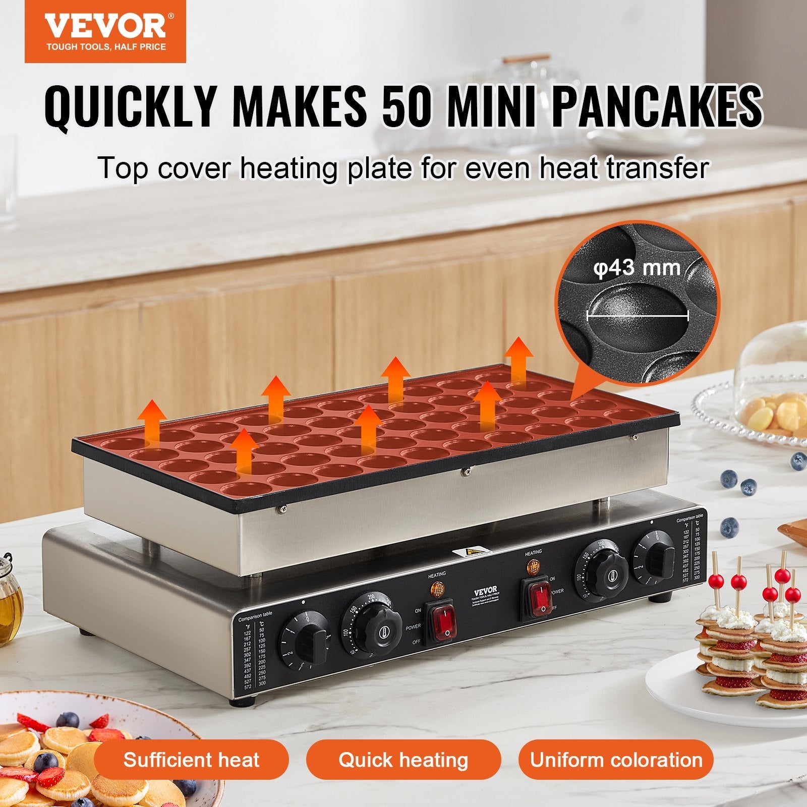 VEVOR 50PCS 43mm Mini Dutch Pancake Maker Commercial Dorayaki Baker 1700W 