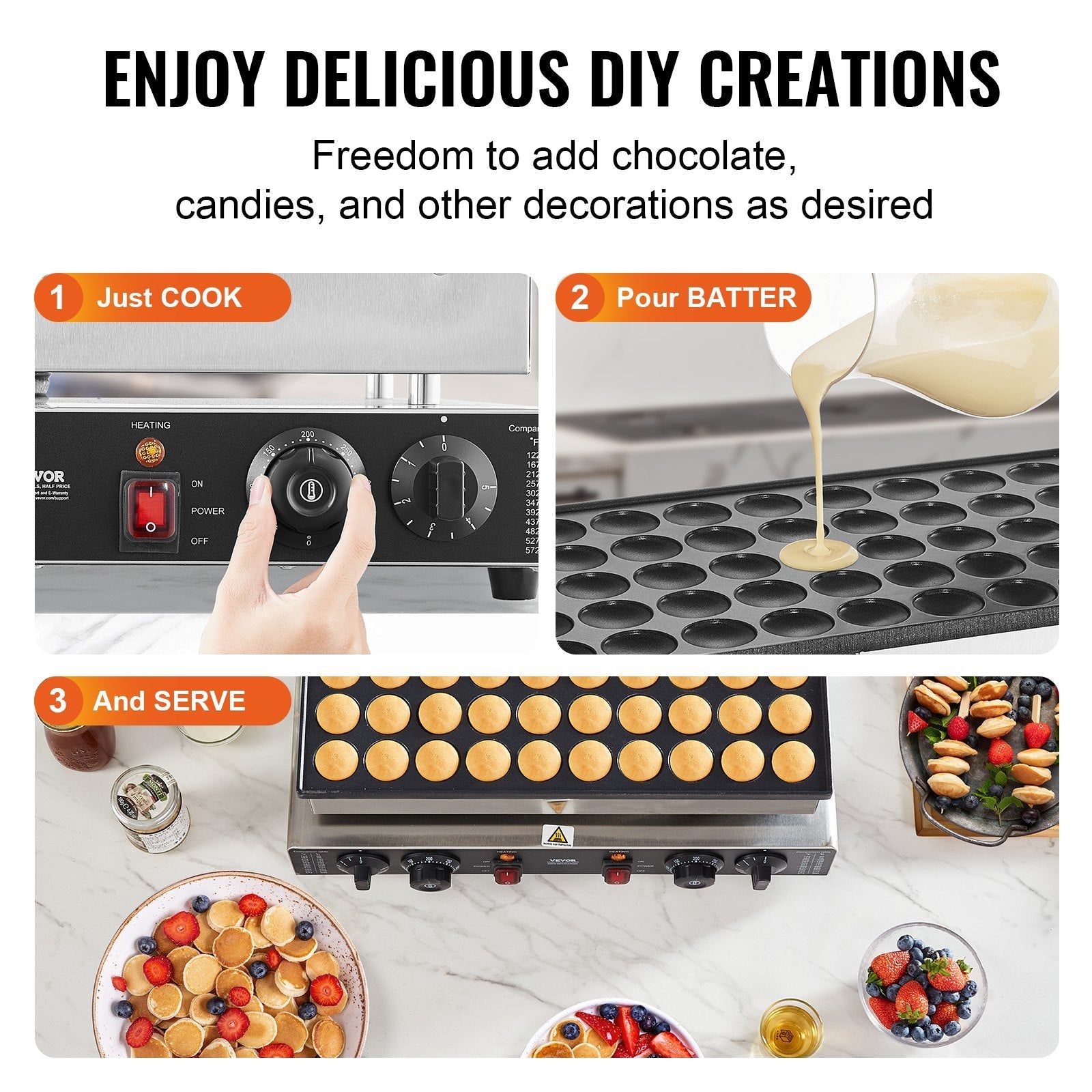 VEVOR 50PCS 43mm Mini Dutch Pancake Maker Commercial Dorayaki Baker 1700W 