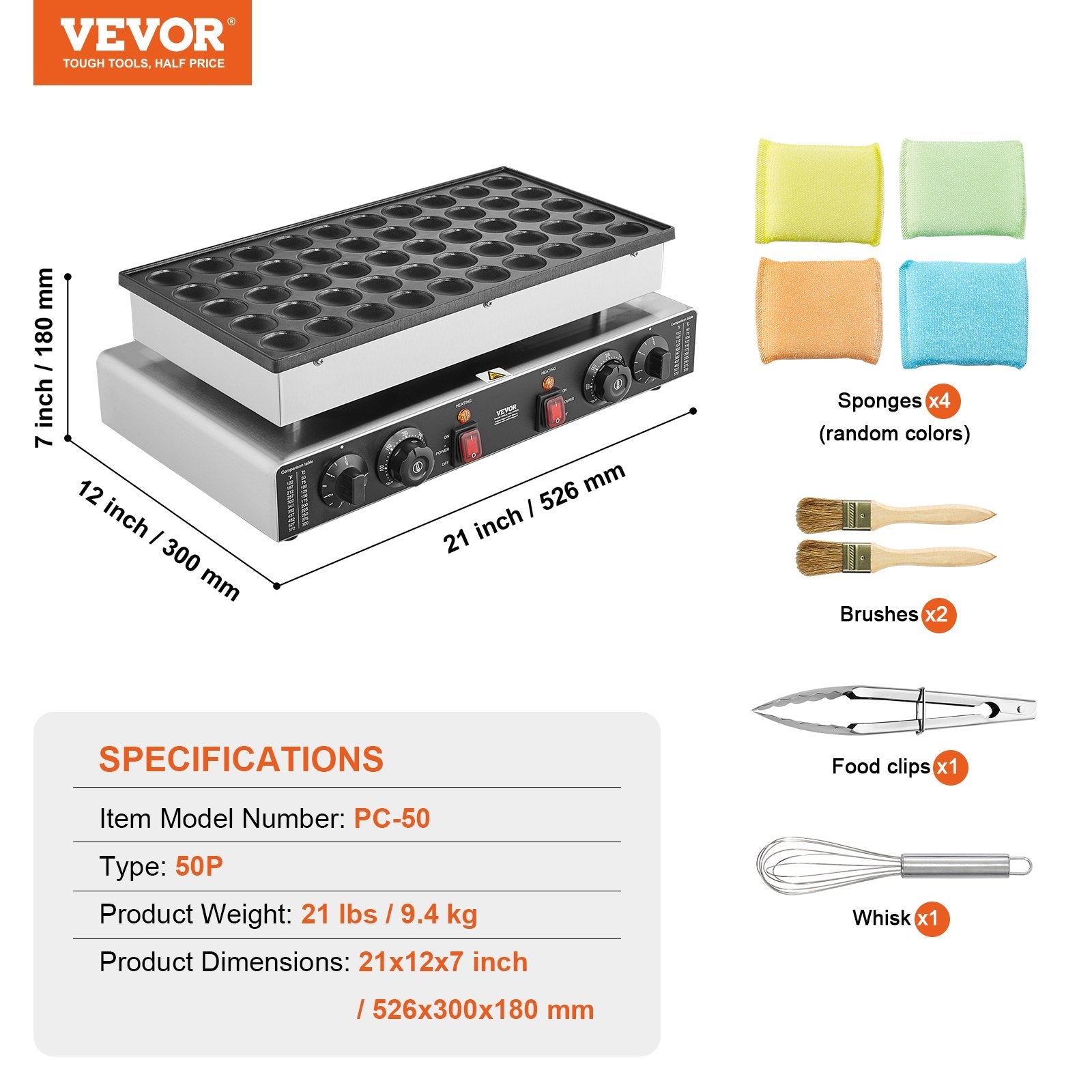 VEVOR 50PCS 43mm Mini Dutch Pancake Maker Commercial Dorayaki Baker 1700W 