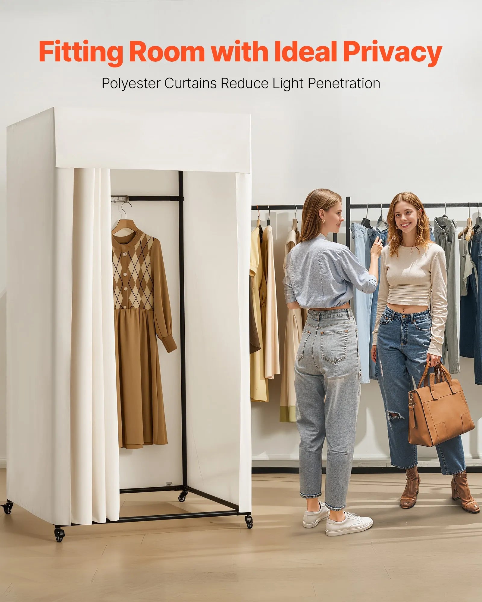 VEVOR Fitting Room Moveable Dressing Room 39 in Privacy Space (Black and Beige)