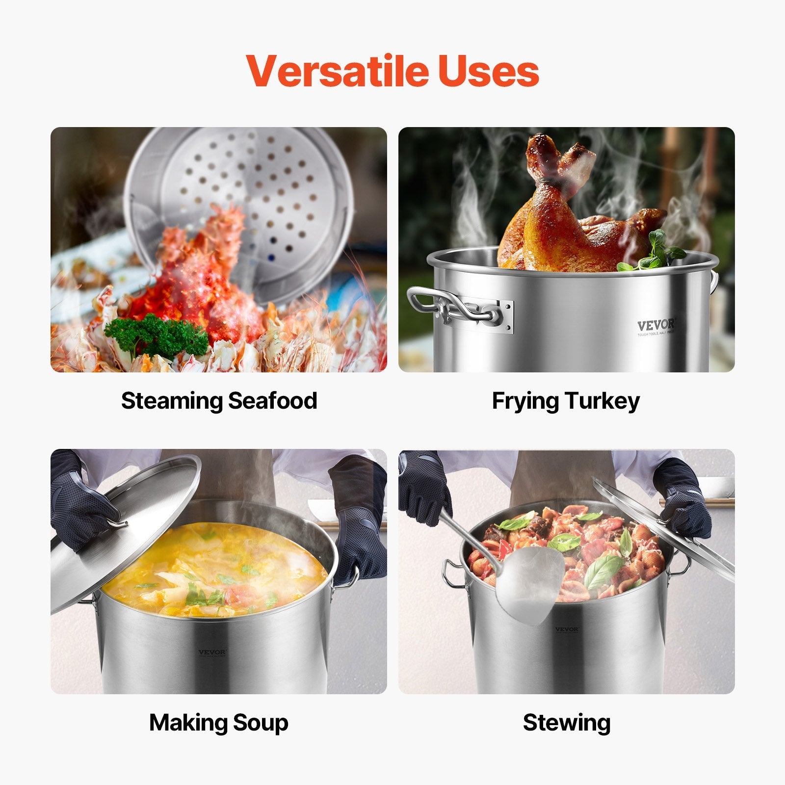 VEVOR 100QT Stainless Steel Stockpot Cooking Kitchen Sauce Pot with Basket Lid 