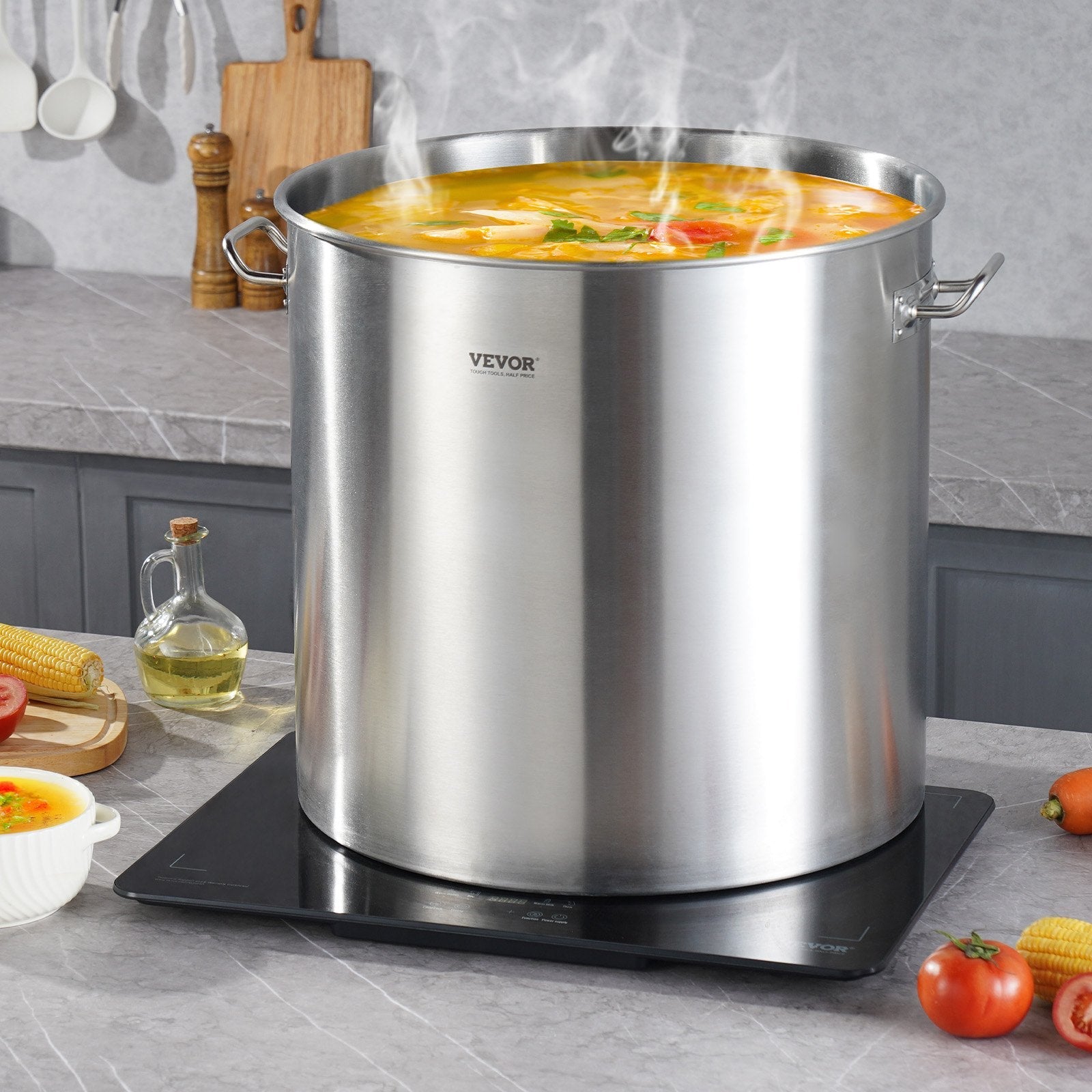 VEVOR 100QT Stainless Steel Stockpot Cooking Kitchen Sauce Pot with Basket Lid 
