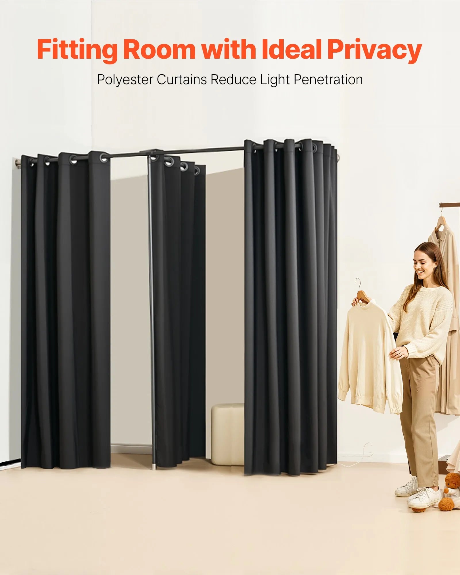 VEVOR Fitting Room Portable Dressing Room 79 x 39 x 79 in Privacy Space (Black)