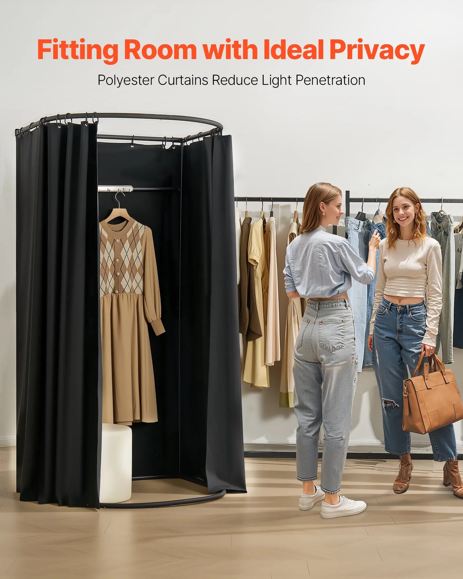 VEVOR Fitting Room Portable Dressing Room 39 x 37 x 79 in Privacy Space (Black)