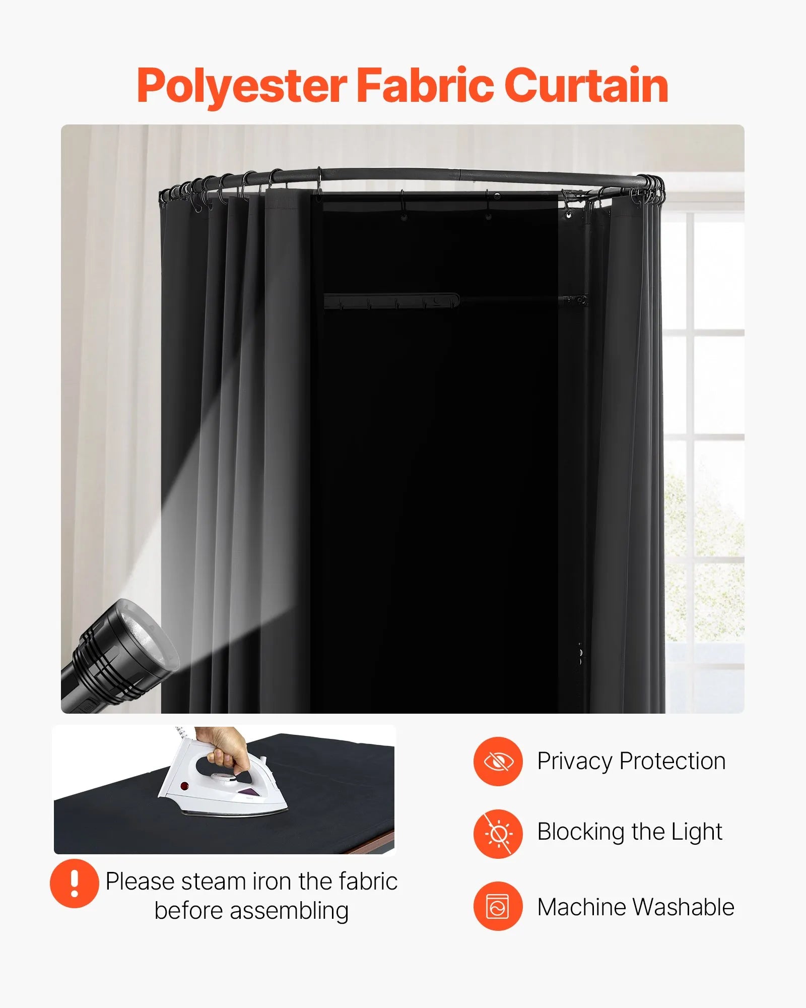 VEVOR Fitting Room Portable Dressing Room 39 x 37 x 79 in Privacy Space (Black)