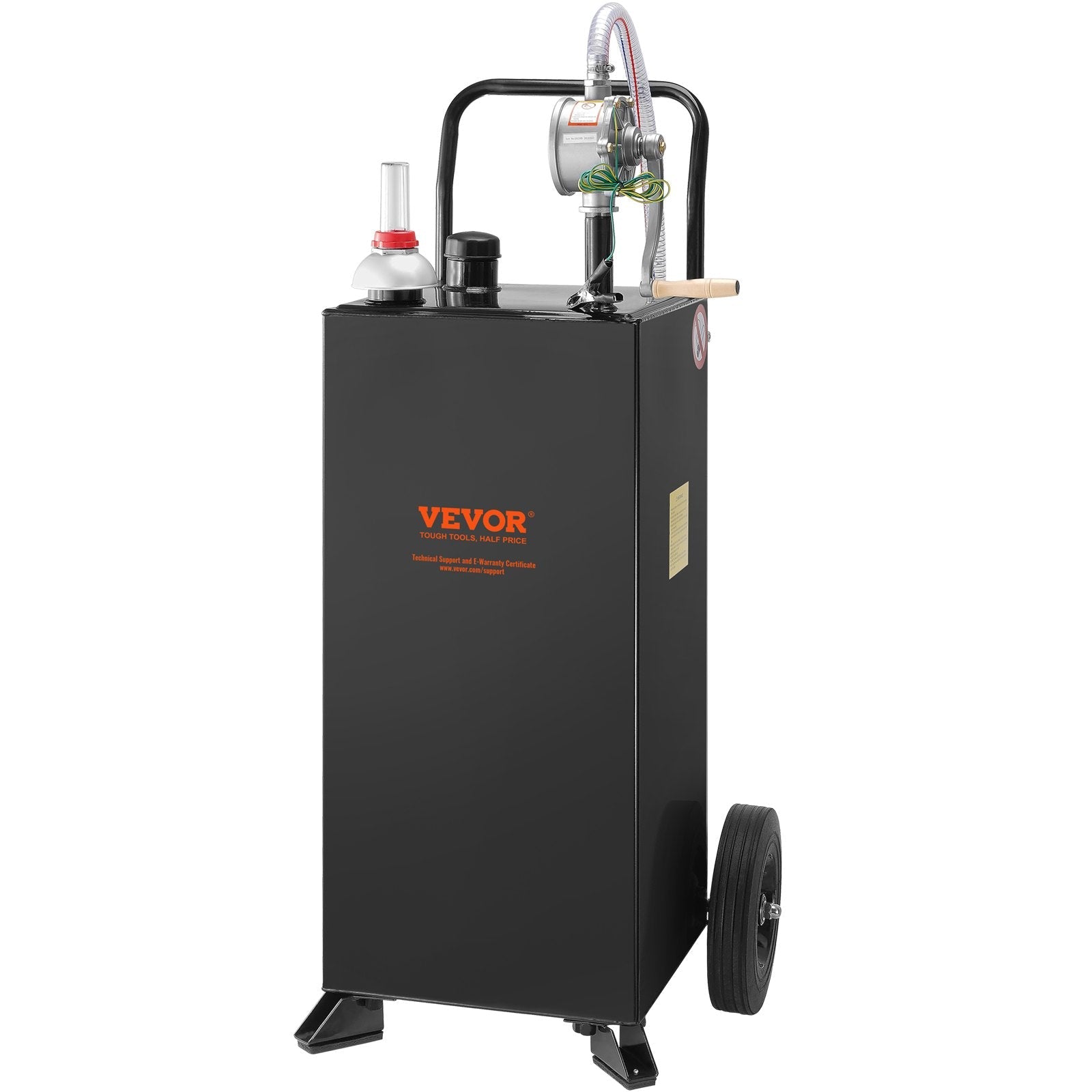 VEVOR Fuel Caddy, 30 Gallon, Gas Storage Tank & 2 Wheels, with Manuel Transfer Pump, Gasoline Diesel Fuel Container for Cars, Lawn Mowers, ATVs, Boats, More, Black 