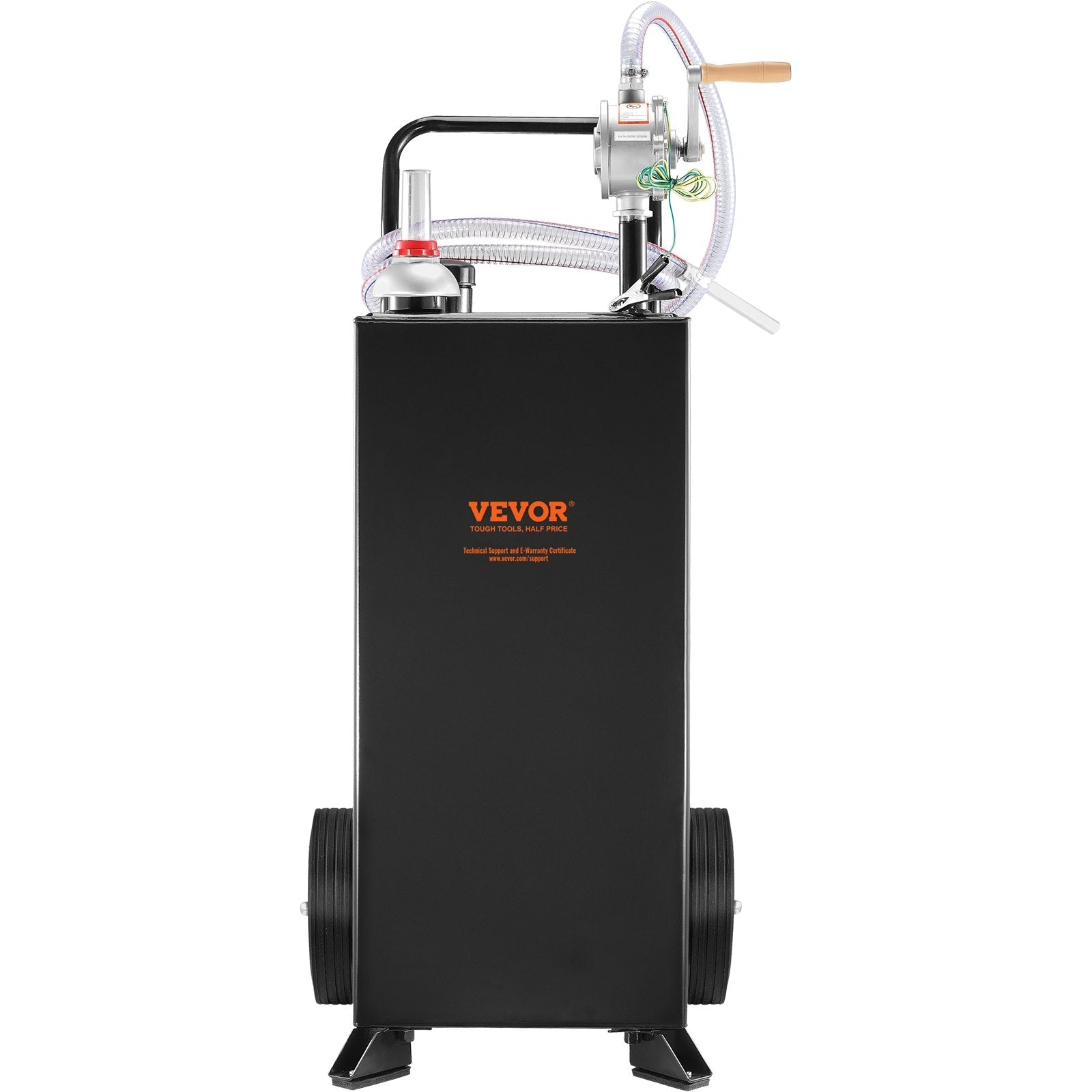 VEVOR Fuel Caddy, 30 Gallon, Gas Storage Tank & 2 Wheels, with Manuel Transfer Pump, Gasoline Diesel Fuel Container for Cars, Lawn Mowers, ATVs, Boats, More, Black 