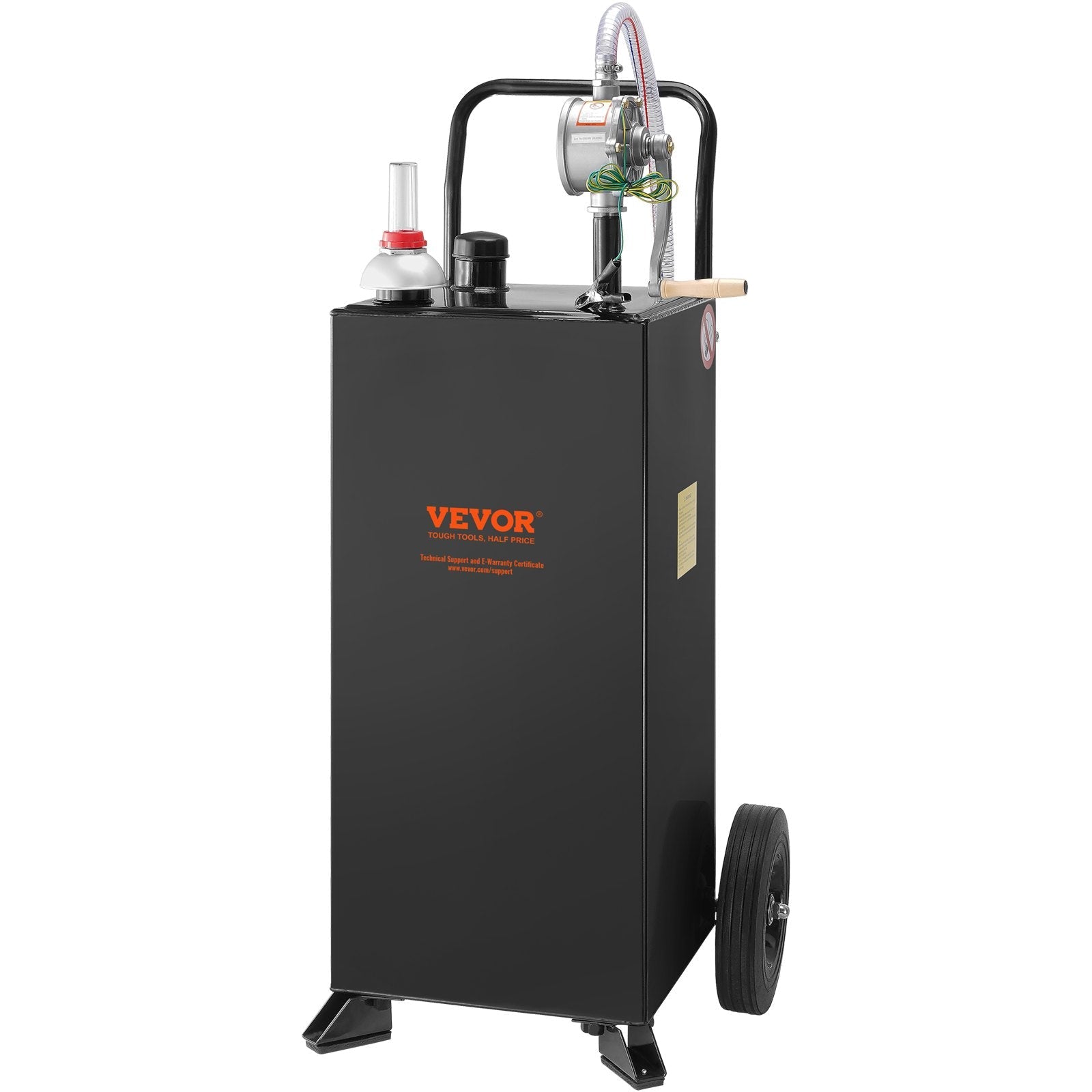 VEVOR Fuel Caddy, 30 Gallon, Gas Storage Tank & 2 Wheels, with Manuel Transfer Pump, Gasoline Diesel Fuel Container for Cars, Lawn Mowers, ATVs, Boats, More, Black 