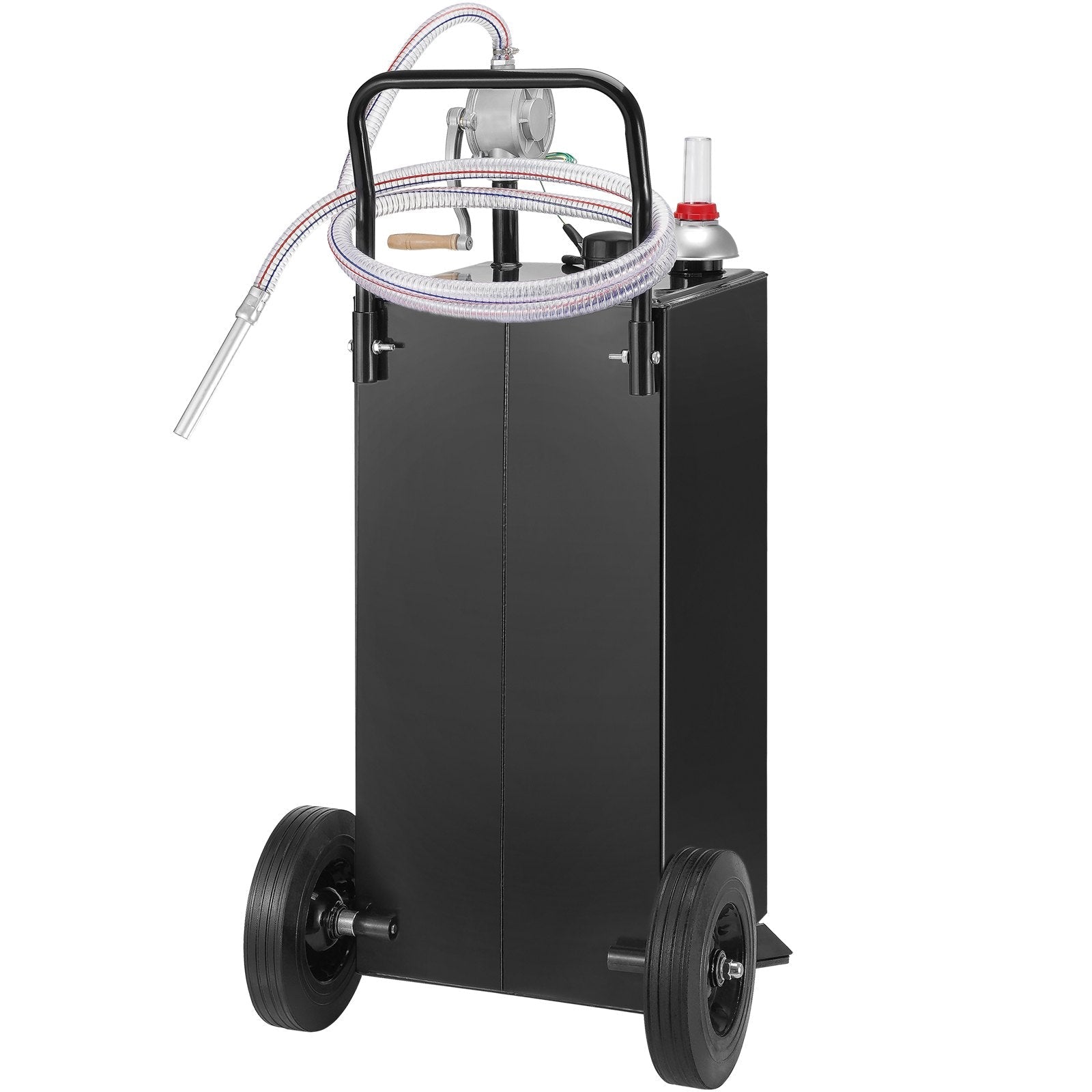 VEVOR Fuel Caddy, 30 Gallon, Gas Storage Tank & 2 Wheels, with Manuel Transfer Pump, Gasoline Diesel Fuel Container for Cars, Lawn Mowers, ATVs, Boats, More, Black 