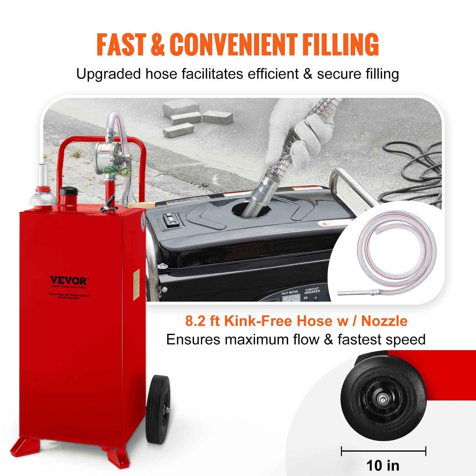 VEVOR 30 Gallon Fuel Caddy, Gas Storage Tank & 2 Wheels, with Manuel Transfer Pump, Gasoline Diesel Fuel Container for Cars, Lawn Mowers, ATVs, Boats, More, Red 