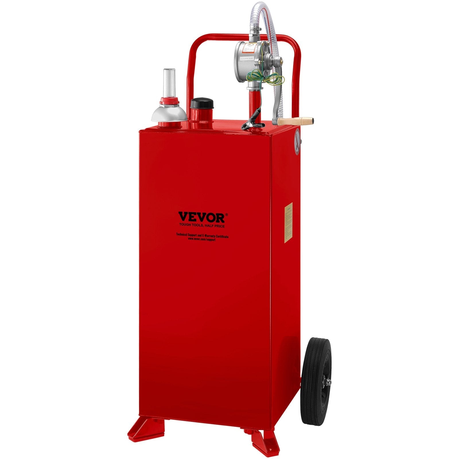 VEVOR 30 Gallon Fuel Caddy, Gas Storage Tank & 2 Wheels, with Manuel Transfer Pump, Gasoline Diesel Fuel Container for Cars, Lawn Mowers, ATVs, Boats, More, Red 