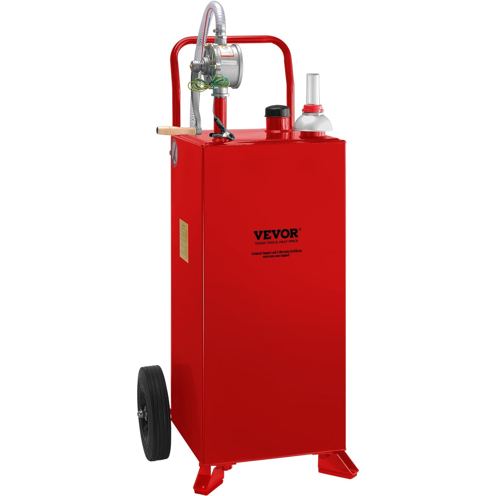 VEVOR 30 Gallon Fuel Caddy, Gas Storage Tank & 2 Wheels, with Manuel Transfer Pump, Gasoline Diesel Fuel Container for Cars, Lawn Mowers, ATVs, Boats, More, Red 