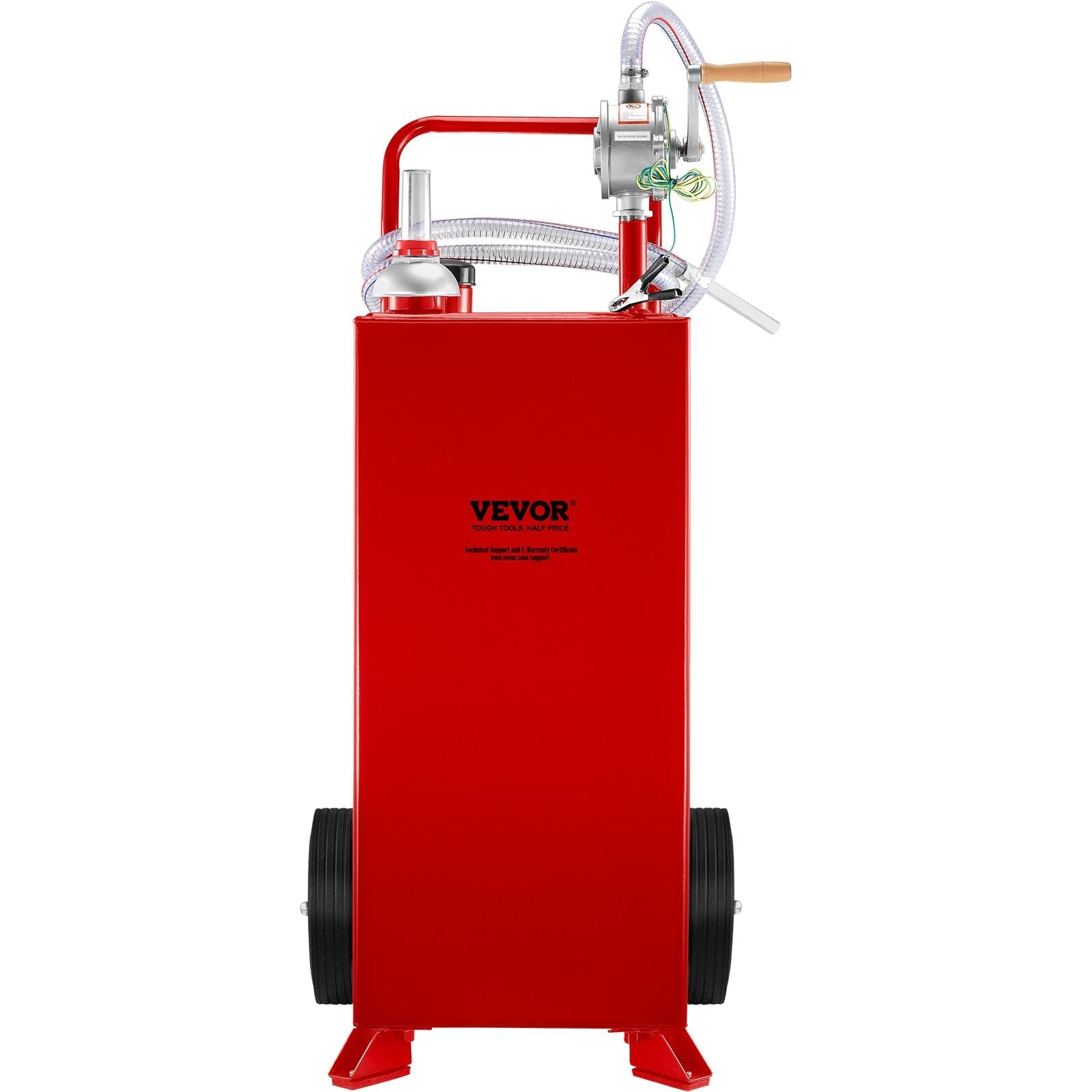 VEVOR 30 Gallon Fuel Caddy, Gas Storage Tank & 2 Wheels, with Manuel Transfer Pump, Gasoline Diesel Fuel Container for Cars, Lawn Mowers, ATVs, Boats, More, Red 