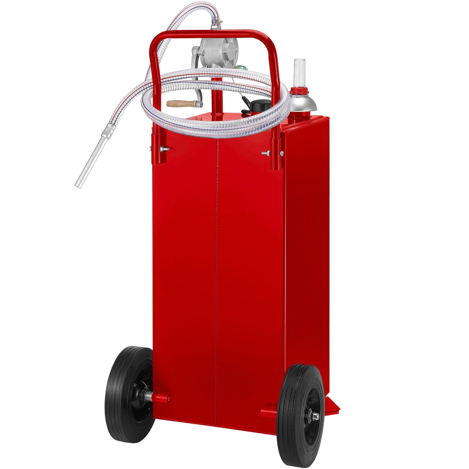 VEVOR 30 Gallon Fuel Caddy, Gas Storage Tank & 2 Wheels, with Manuel Transfer Pump, Gasoline Diesel Fuel Container for Cars, Lawn Mowers, ATVs, Boats, More, Red 