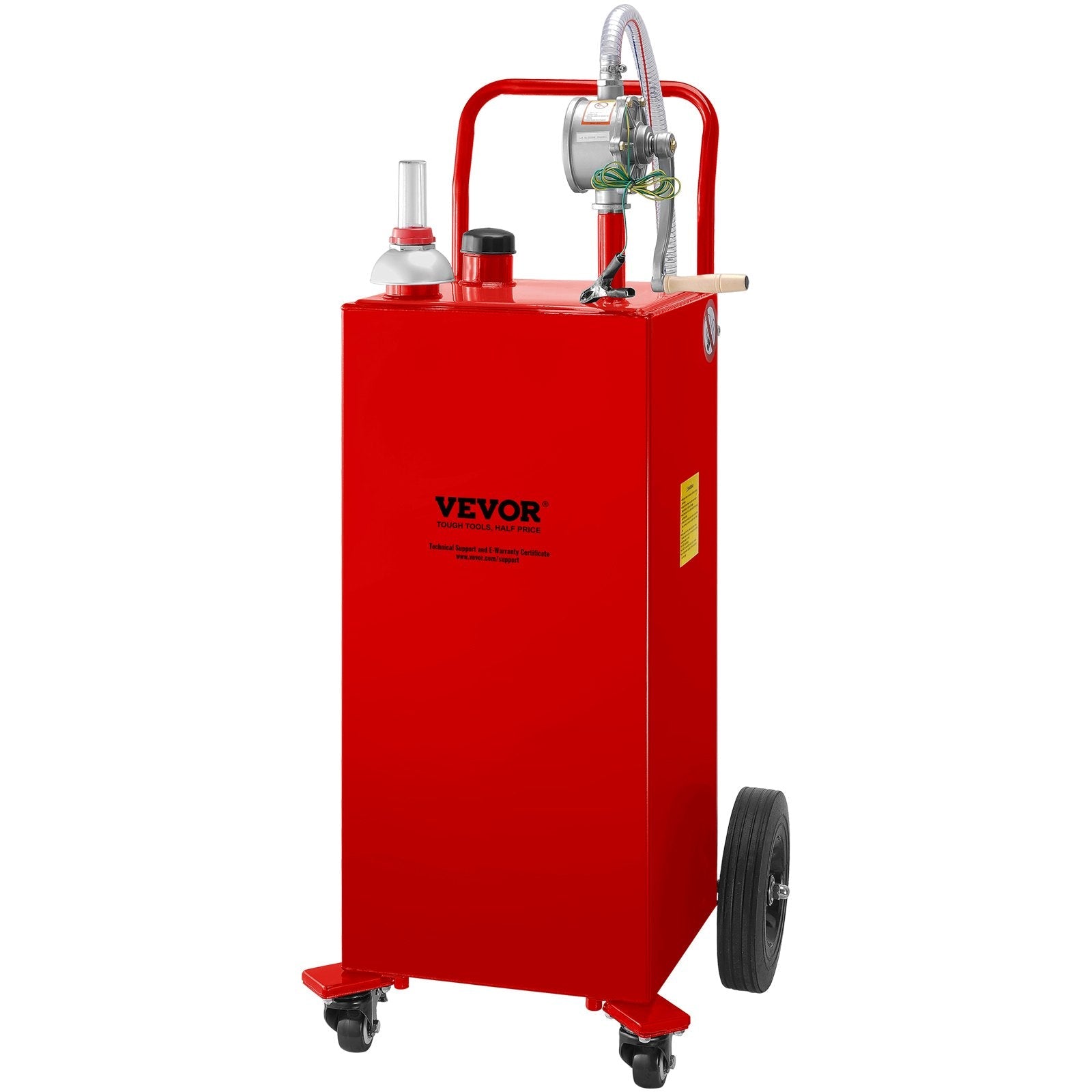 VEVOR Fuel Caddy, 30 Gallon, Gas Storage Tank & 4 Wheels, with Manuel Transfer Pump, Gasoline Diesel Fuel Container for Cars, Lawn Mowers, ATVs, Boats, More, Red 