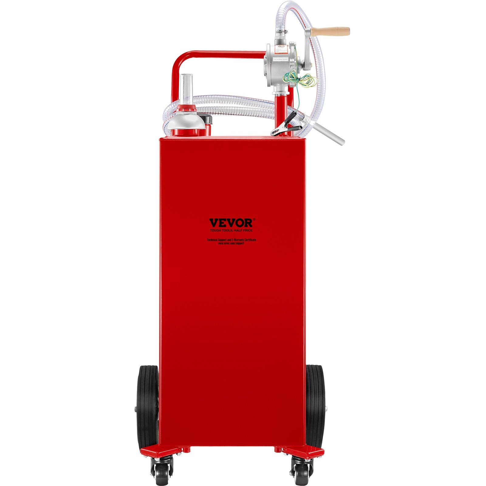 VEVOR Fuel Caddy, 30 Gallon, Gas Storage Tank & 4 Wheels, with Manuel Transfer Pump, Gasoline Diesel Fuel Container for Cars, Lawn Mowers, ATVs, Boats, More, Red 