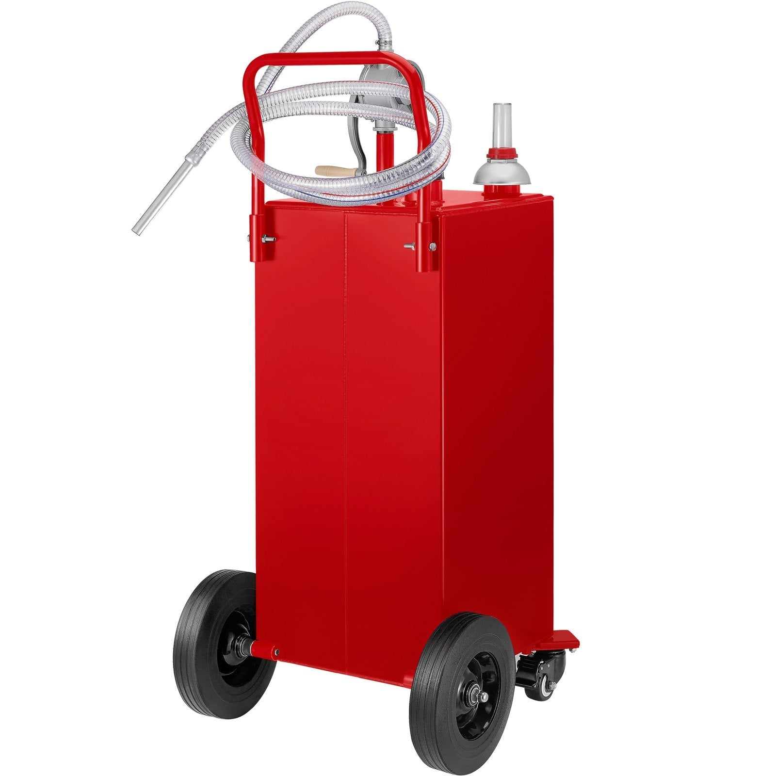 VEVOR Fuel Caddy, 30 Gallon, Gas Storage Tank & 4 Wheels, with Manuel Transfer Pump, Gasoline Diesel Fuel Container for Cars, Lawn Mowers, ATVs, Boats, More, Red 