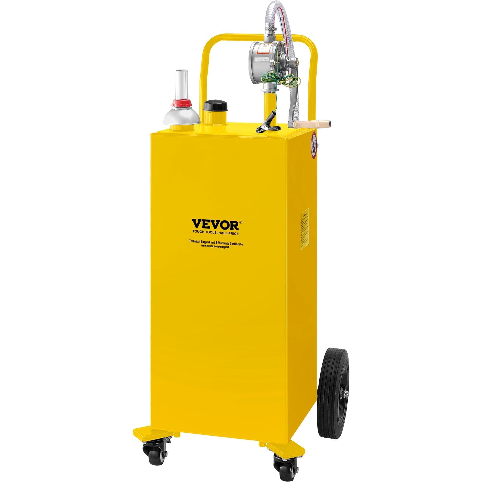 VEVOR 30 Gallon Fuel Caddy, Gas Storage Tank & 4 Wheels, with Manuel Transfer Pump, Gasoline Diesel Fuel Container for Cars, Lawn Mowers, ATVs, Boats, More, Yellow 