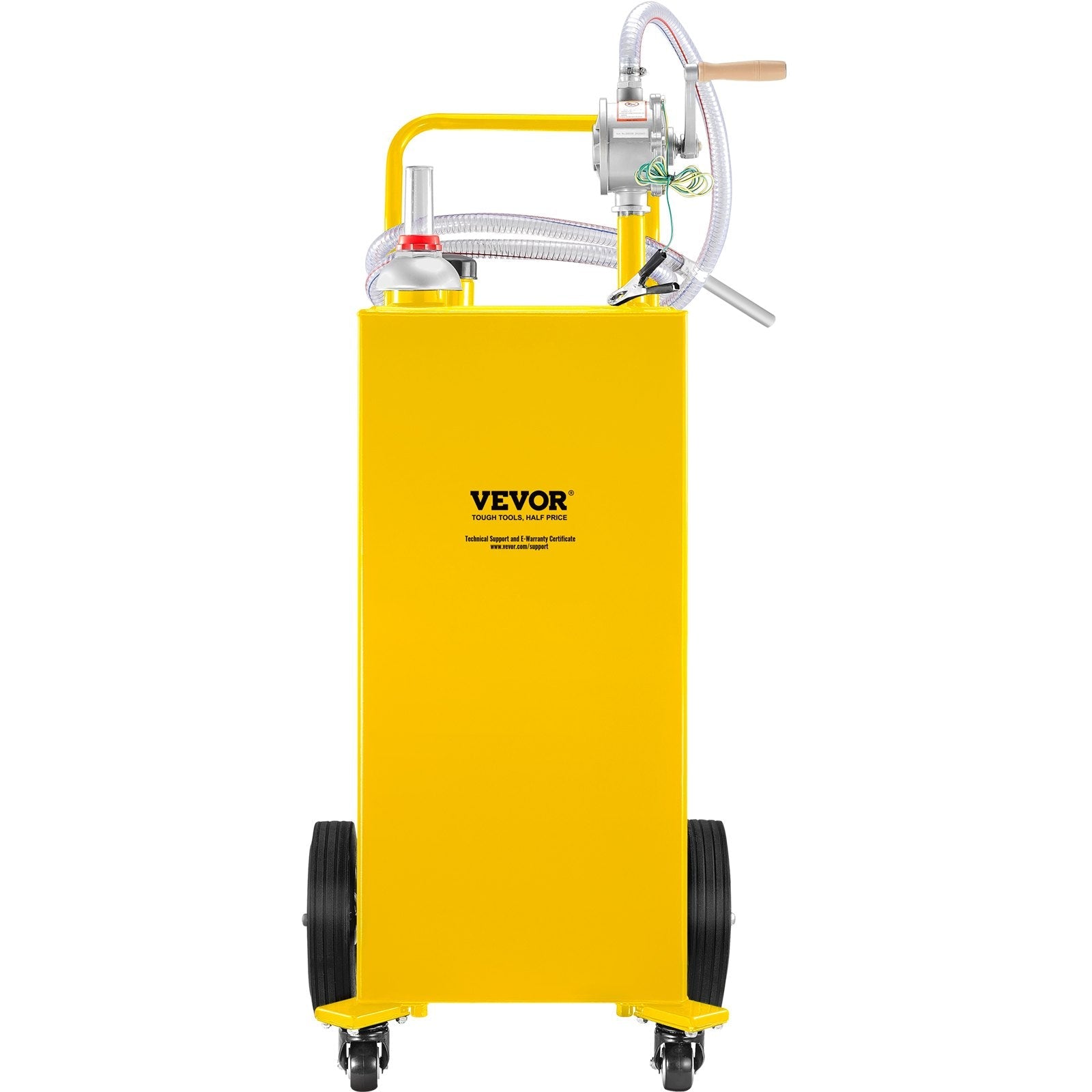 VEVOR Fuel Caddy, 35 Gallon, Gas Storage Tank on 4 Wheels, with Manuel Transfer Pump, Gasoline Diesel Fuel Container for Cars, Lawn Mowers, ATVs, Boats, More, Yellow 