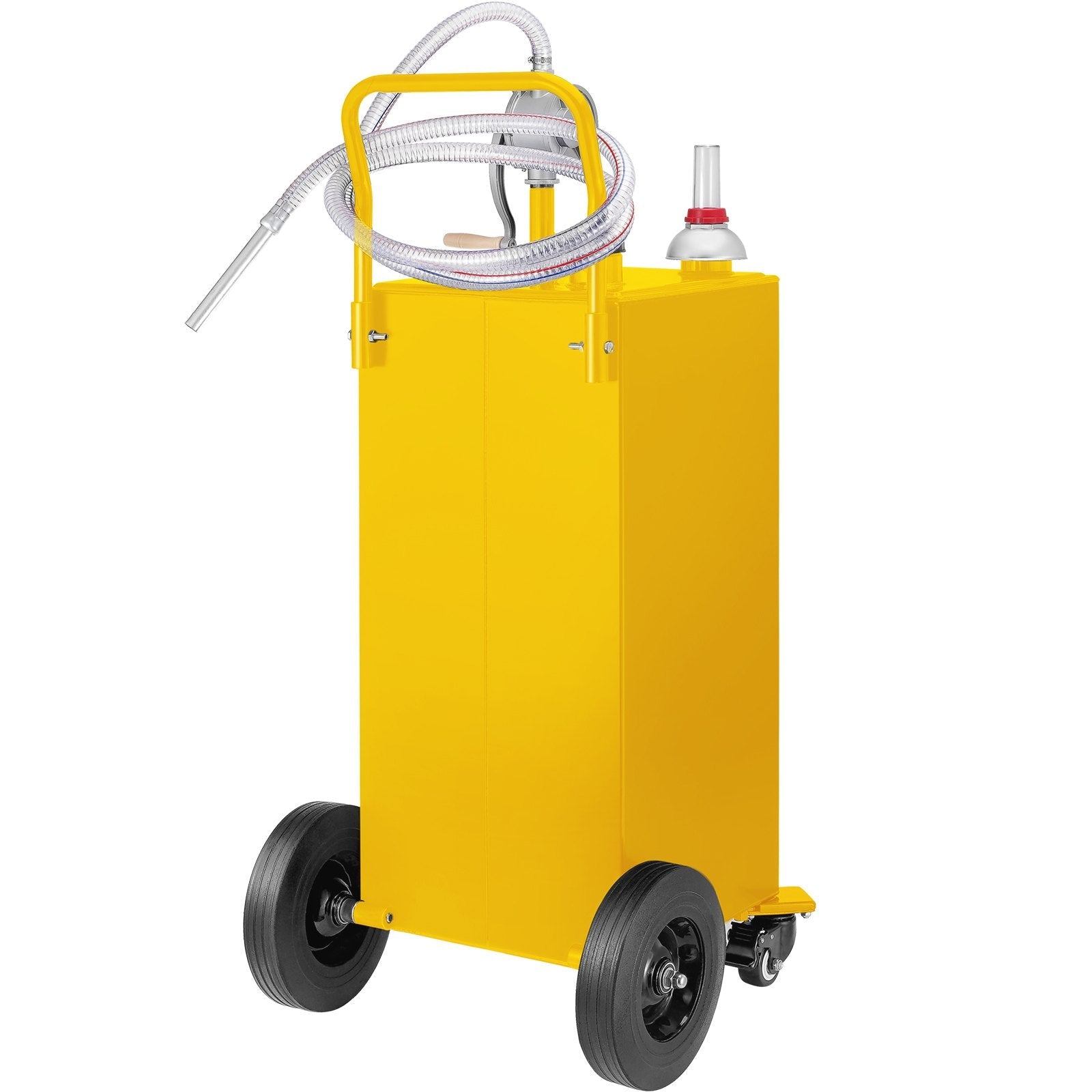 VEVOR Fuel Caddy, 35 Gallon, Gas Storage Tank on 4 Wheels, with Manuel Transfer Pump, Gasoline Diesel Fuel Container for Cars, Lawn Mowers, ATVs, Boats, More, Yellow 