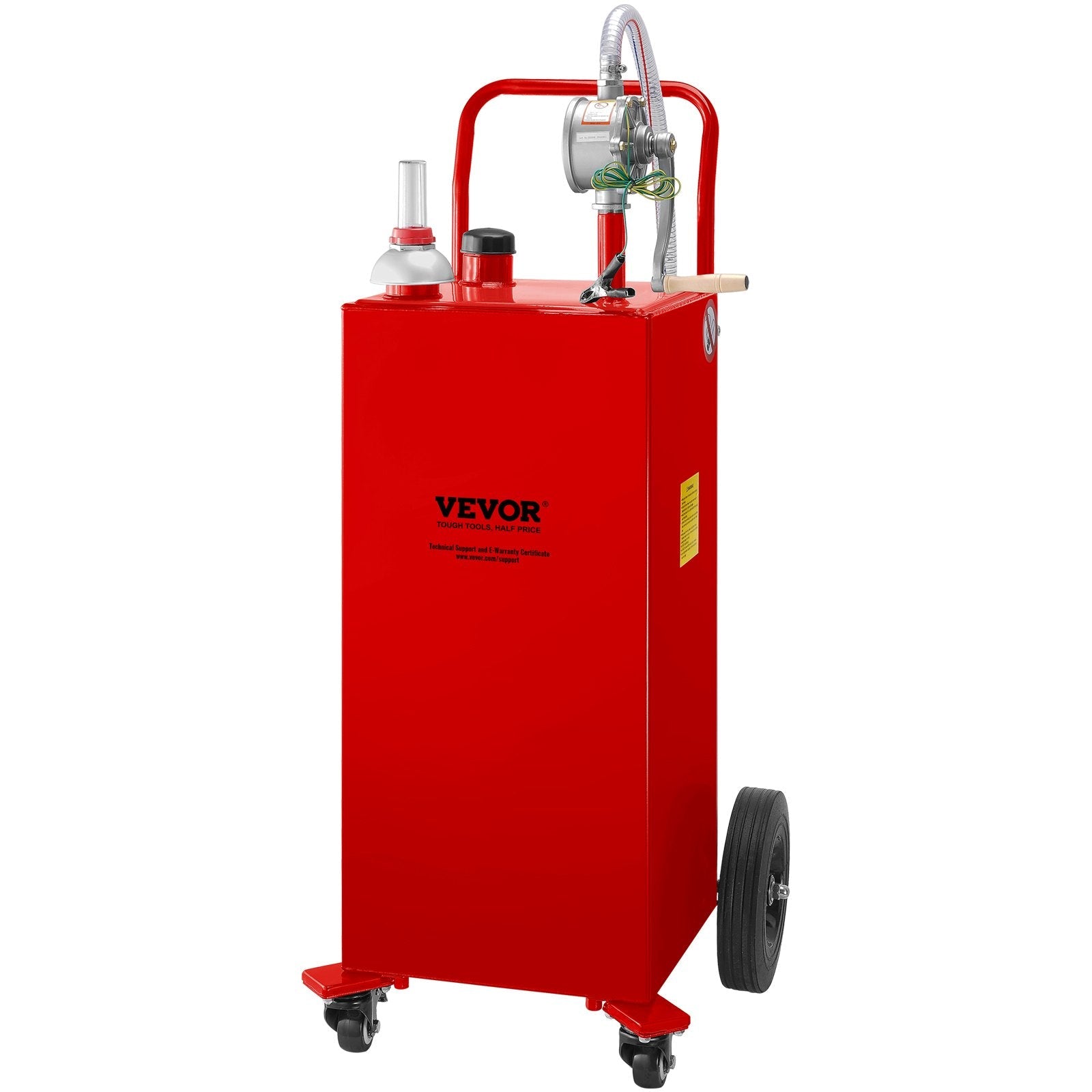 VEVOR Fuel Caddy, 35 Gallon, Gas Storage Tank on 4 Wheels, with Manuel Transfer Pump, Gasoline Diesel Fuel Container for Cars, Lawn Mowers, ATVs, Boats, More, Red 