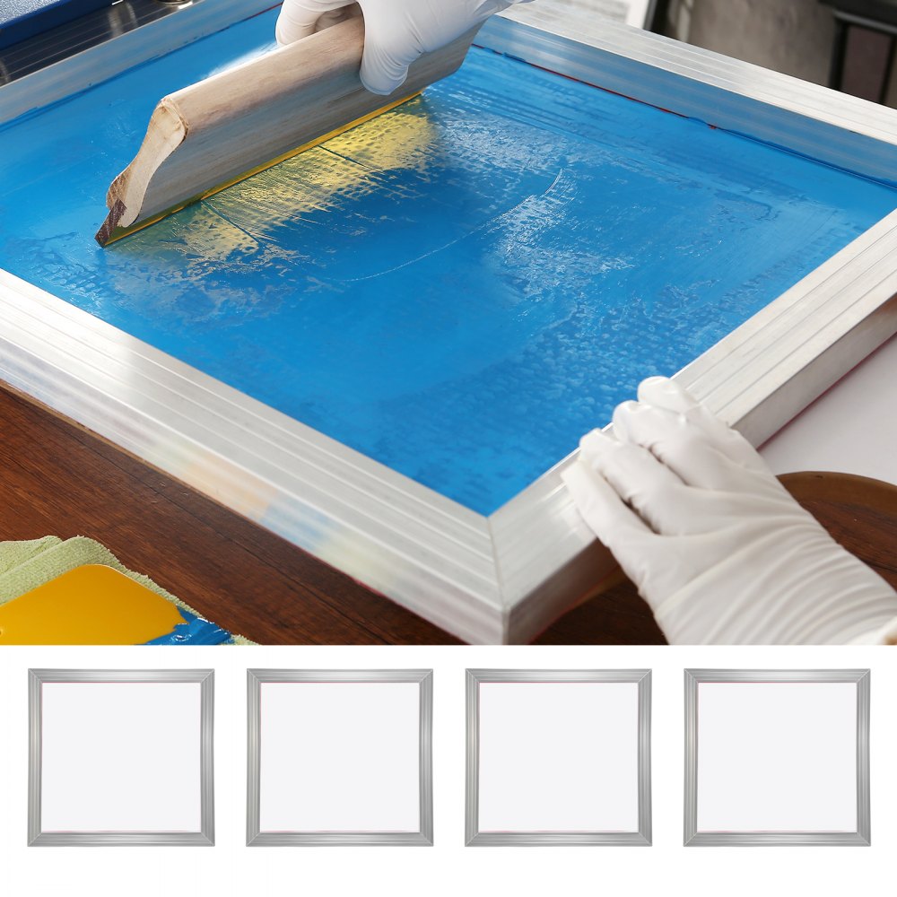VEVOR Screen Printing Kit, 4 Pieces Aluminum Silk Screen Printing Frames, 20x20inch Silk Screen Printing Frame with 110 Count Mesh, High Tension Nylon Mesh and Sealing Tape for T-shirts DIY Printing 