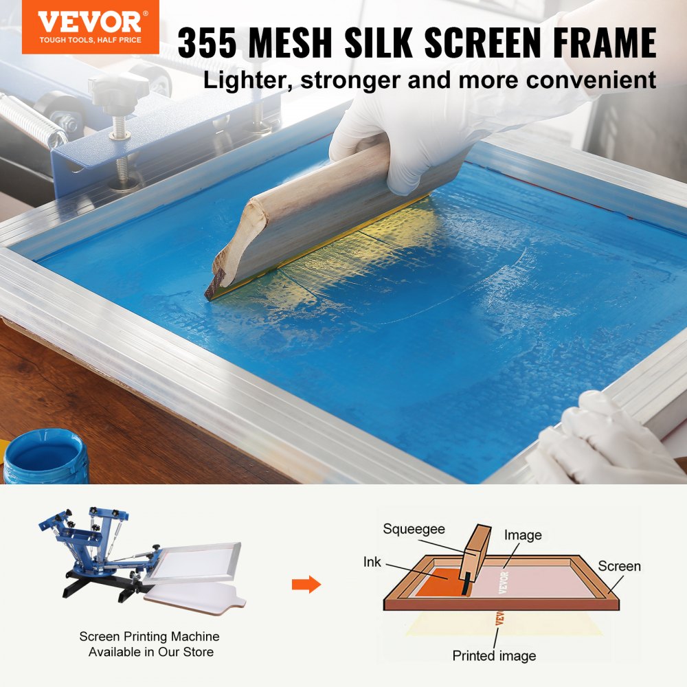 VEVOR Screen Printing Kit, 4 Pieces Aluminum Silk Screen Printing Frames, 20x24inch Silk Screen Printing Frame with 355 Count Mesh, High Tension Nylon Mesh and Sealing Tape for T-shirts DIY Printing 