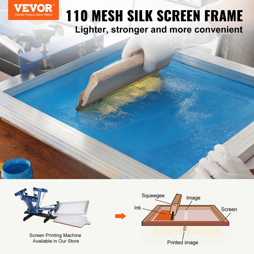 VEVOR Screen Printing Kit, 6 Pieces Aluminum Silk Screen Printing Frames, 16x20inch Silk Screen Printing Frame with 110 Count Mesh, High Tension Nylon Mesh and Sealing Tape for T-shirts DIY Printing 