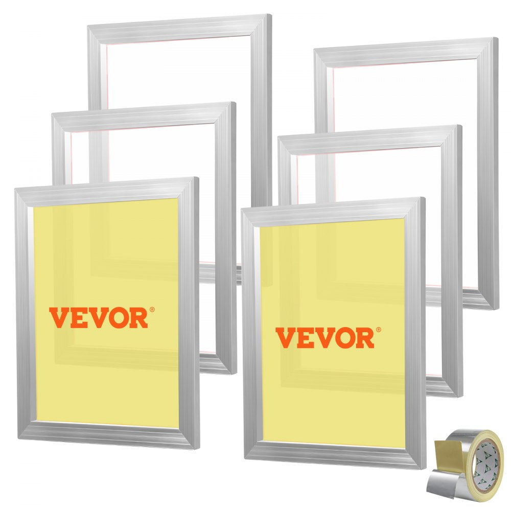 VEVOR Screen Printing Kit, 6 Pieces Aluminum Silk Screen Printing Frames, 16x20inch Silk Screen Printing Frame with 110 Count Mesh, High Tension Nylon Mesh and Sealing Tape for T-shirts DIY Printing 