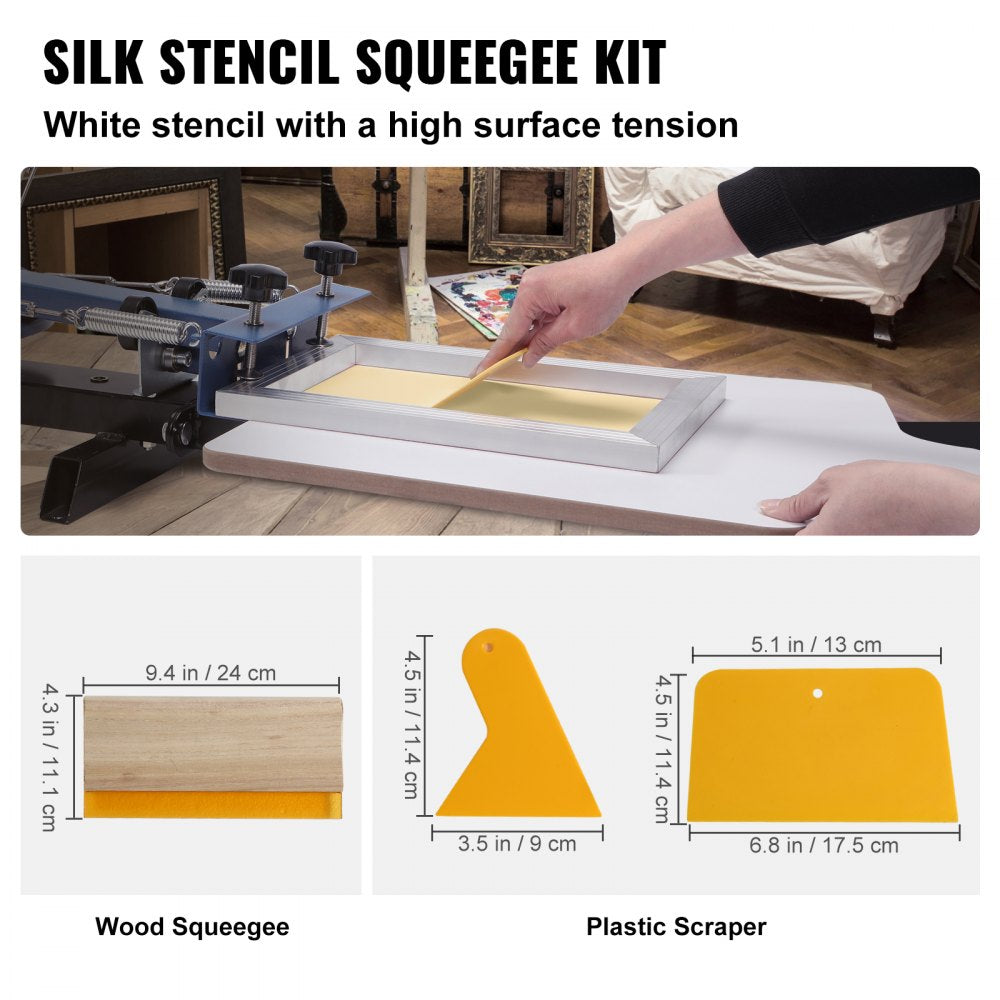 VEVOR Screen Printing Kit, 3 Pieces Aluminum Silk Screen Printing Frames 6x10/8x12/10x14inch 110 Count Mesh, 5 Glitters and Screen Printing Squeegees and Transparency Films for T-shirts DIY Printing 