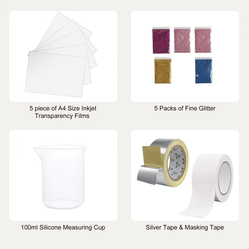 VEVOR Screen Printing Kit, 3 Pieces Aluminum Silk Screen Printing Frames 6x10/8x12/10x14inch 110 Count Mesh, 5 Glitters and Screen Printing Squeegees and Transparency Films for T-shirts DIY Printing 