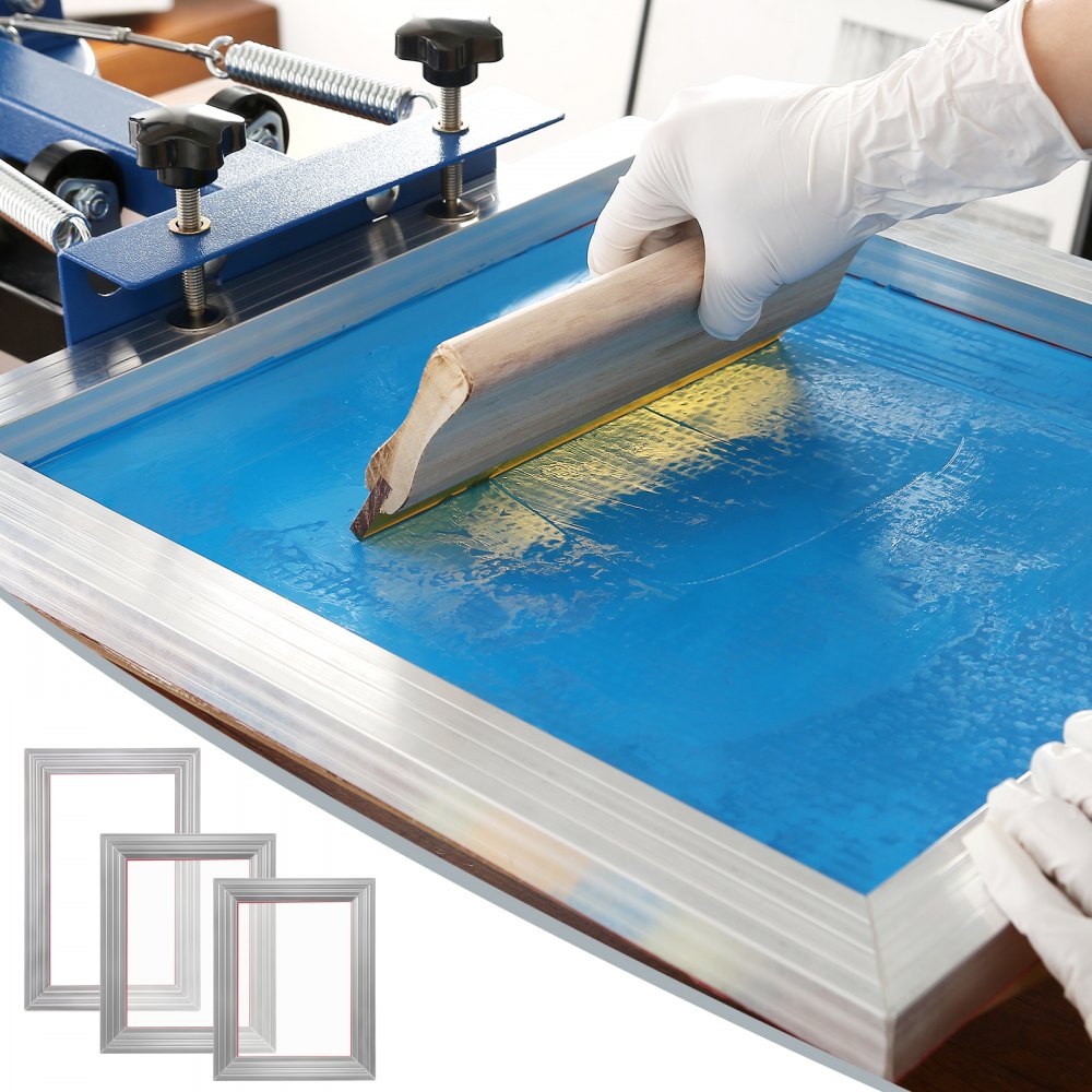 VEVOR Screen Printing Kit, 3 Pieces Aluminum Silk Screen Printing Frames 6x10/8x12/10x14inch 110 Count Mesh, 5 Glitters and Screen Printing Squeegees and Transparency Films for T-shirts DIY Printing 