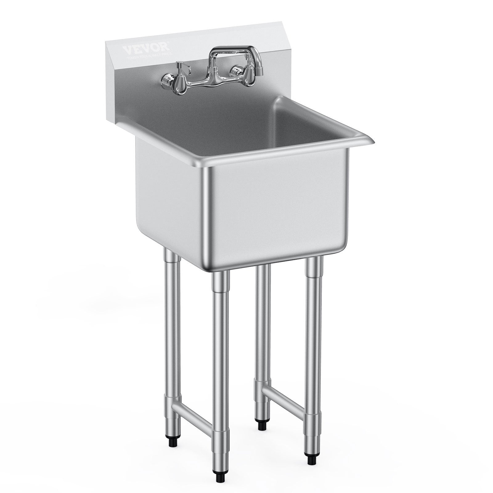 VEVOR Stainless Steel Prep & Utility Sink, 1 Compartment Free Standing Small Sink Include Faucet & legs, 18"x41" Commercial Single Bowl Sinks for Garage, Restaurant, Kitchen, Laundry, NSF Certified 