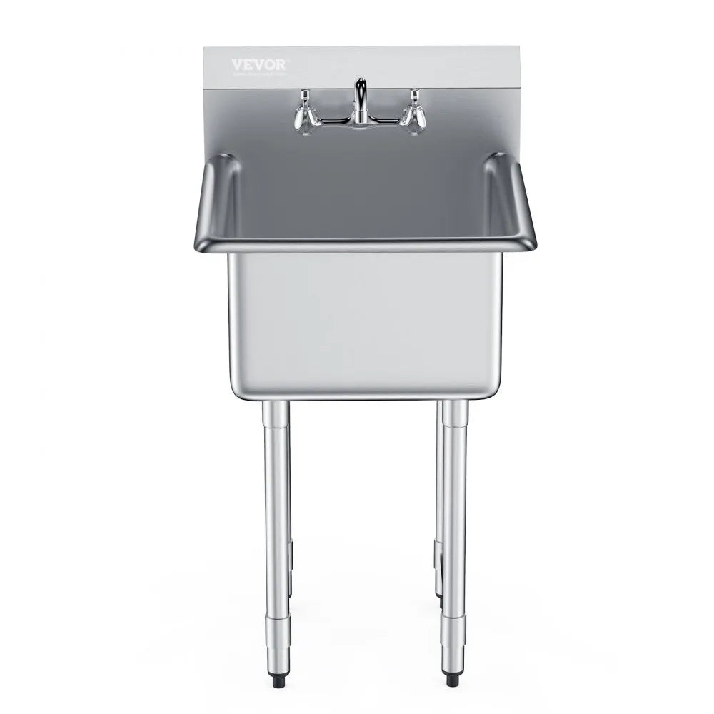 VEVOR Stainless Steel Prep & Utility Sink, 1 Compartment Free Standing Small Sink Include Faucet & legs, 21"x41" Commercial Single Bowl Sinks for Garage, Restaurant, Kitchen, Laundry, NSF Certified
