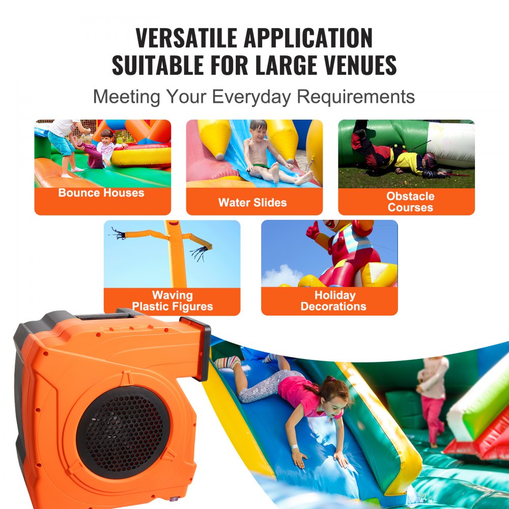 VEVOR Inflatable Blower, 1100W, 1.5 & 1.7 HP Bounce House Blower, Pump Commercial Air Blower for Inflatables, 3100 RPM Bouncy Castle Electric Fan for Bounce House, Waterslides, Tested to UL Standards 