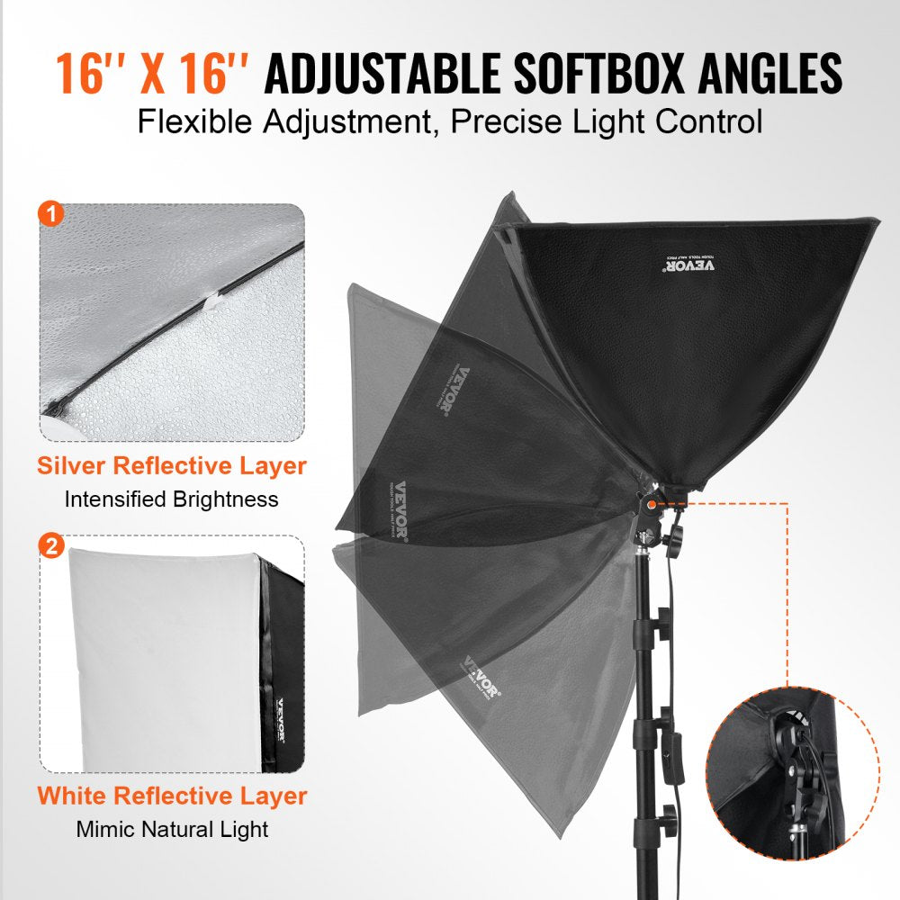 VEVOR Softbox Lighting Kit 16 in x 16 in 3000-6500K Adjustable for Shooting 
