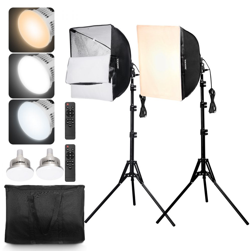 VEVOR Softbox Lighting Kit 16 in x 16 in 3000-6500K Adjustable for Shooting 