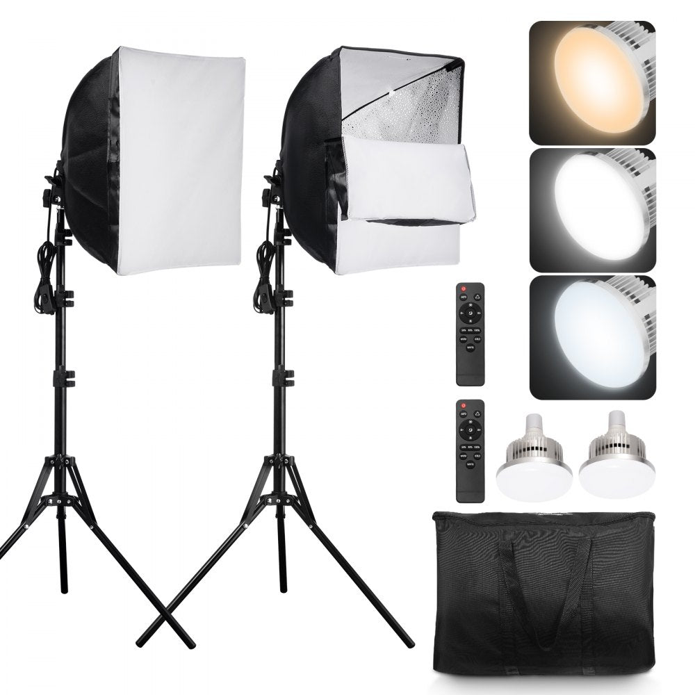 VEVOR Softbox Lighting Kit 16 in x 16 in 3000-6500K Adjustable for Shooting 