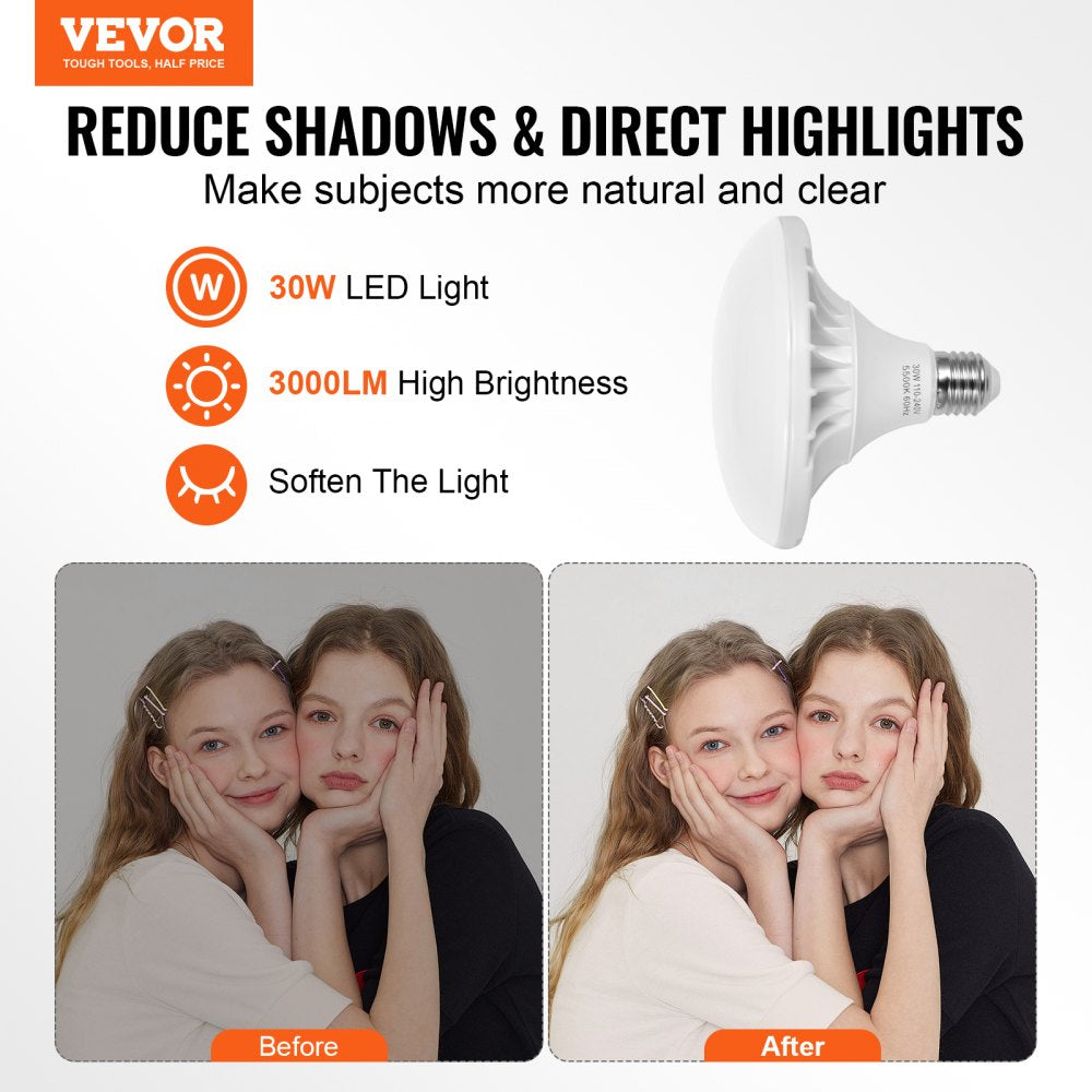 VEVOR Softbox Lighting Kit 24 in x 24 in 30W 5500K LED Bulbs Adjustable Stand 