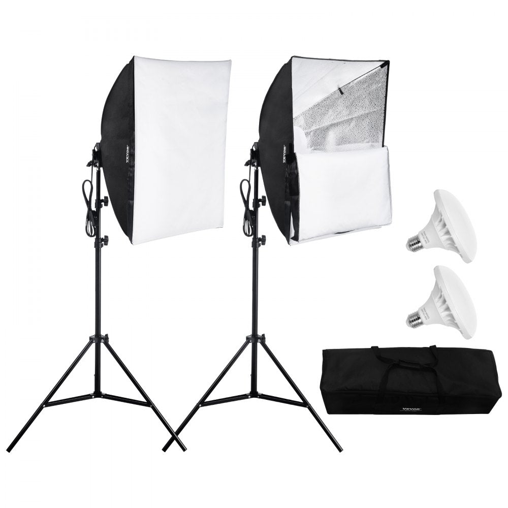 VEVOR Softbox Lighting Kit 24 in x 24 in 30W 5500K LED Bulbs Adjustable Stand 